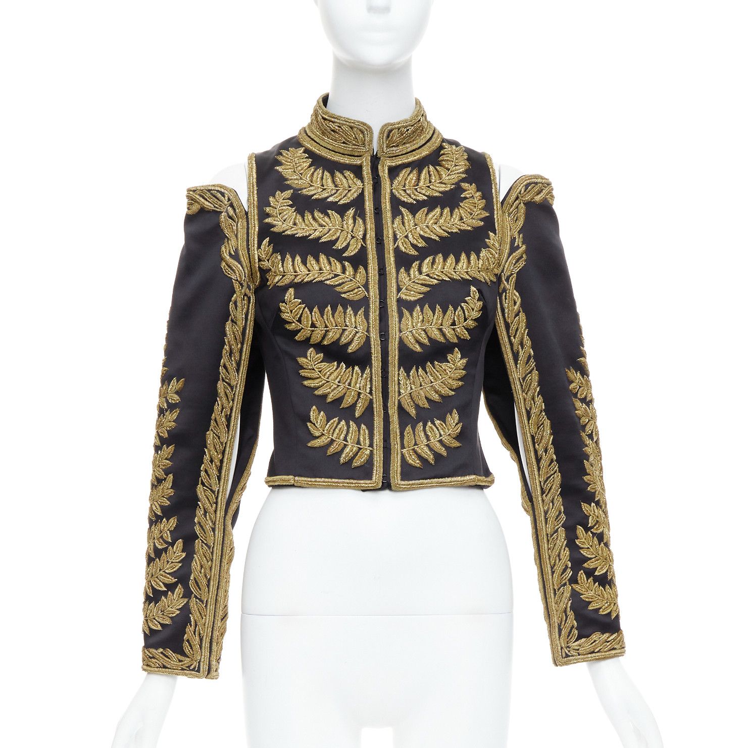 Alexander McQueen rare ALEXANDER MCQUEEN 2011 Runway black gold foliage embroidery crop military jacket IT38 XS Size XS / US 0-2 / IT 36-38 - 1 Thumbnail