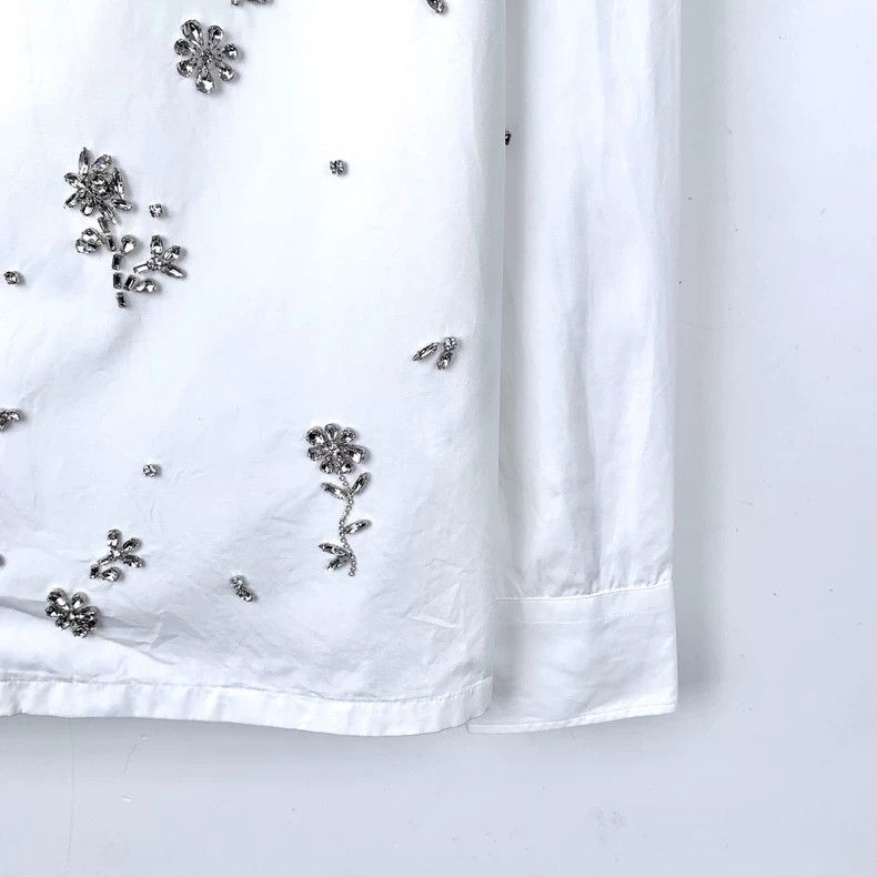 Prada PradaWhite flower diamond-inlaid cotton lapel long-sleeved Size US S / EU 44-46 / 1 - 4 Thumbnail