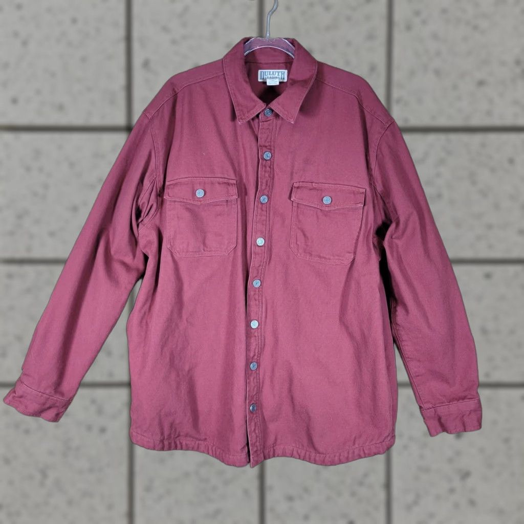 Vintage Duluth Men XLT Shacket Jacket Maroon Lined Fleece Polyester Heavy Canvas Winter Fall Spring Shacket Size US XL / EU 56 / 4 - 1 Thumbnail