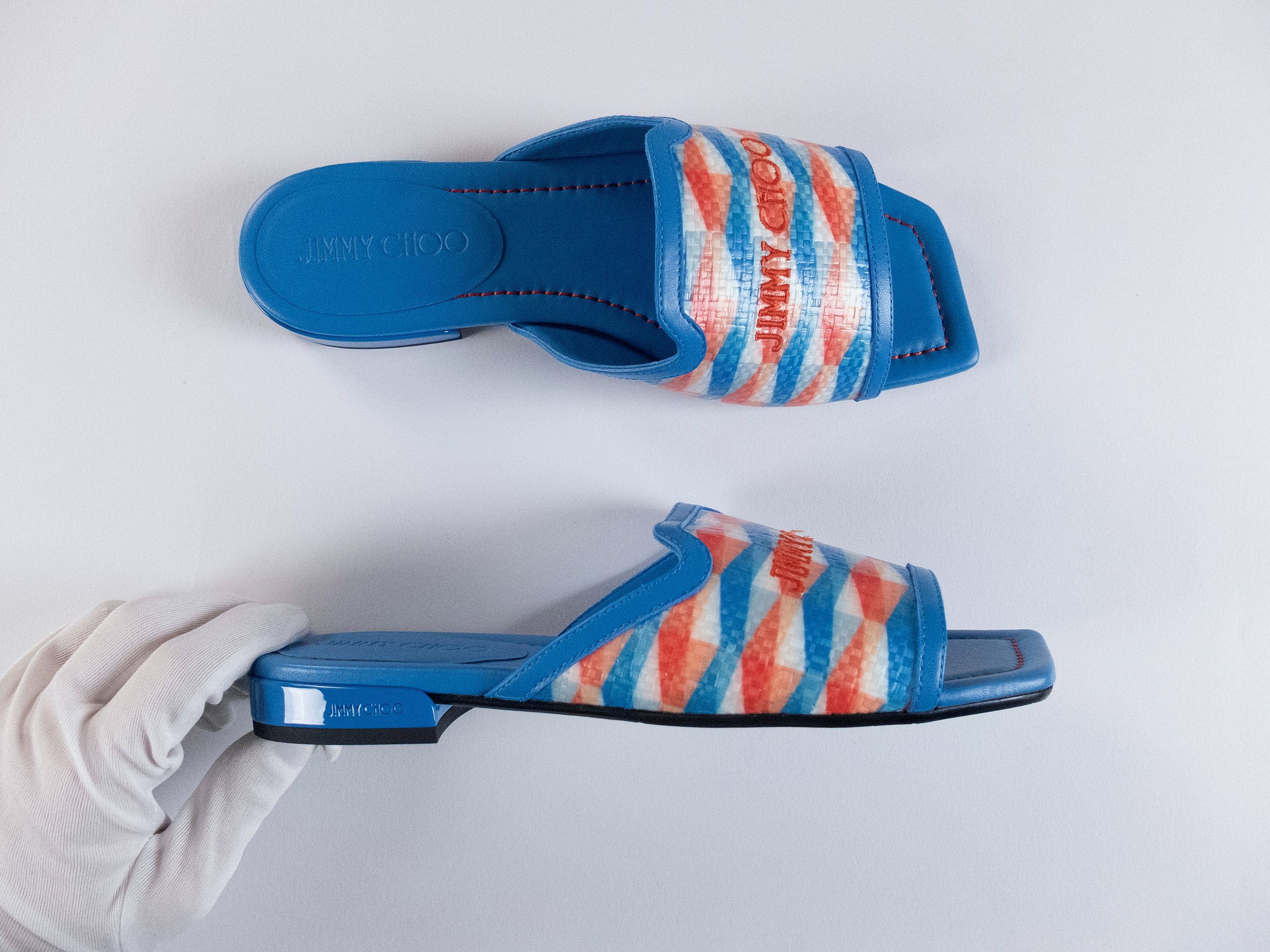 Jimmy Choo JIMMY CHOO Nako Flat blue logo embroidered leather flats 38 Size US 8 / IT 38 - 6 Thumbnail