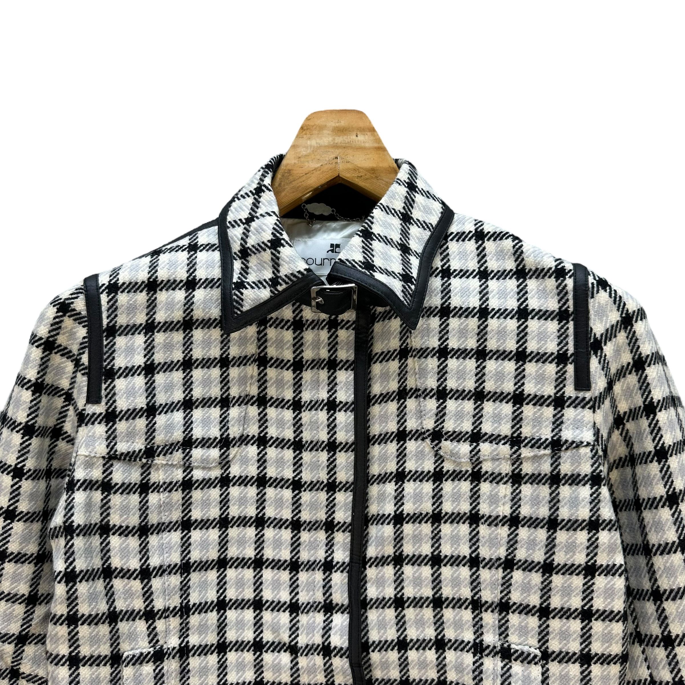Courreges COURREGES Black White Checked Crop Jacket #A43-0988 Size S / US 4 / IT 40 - 2 Thumbnail