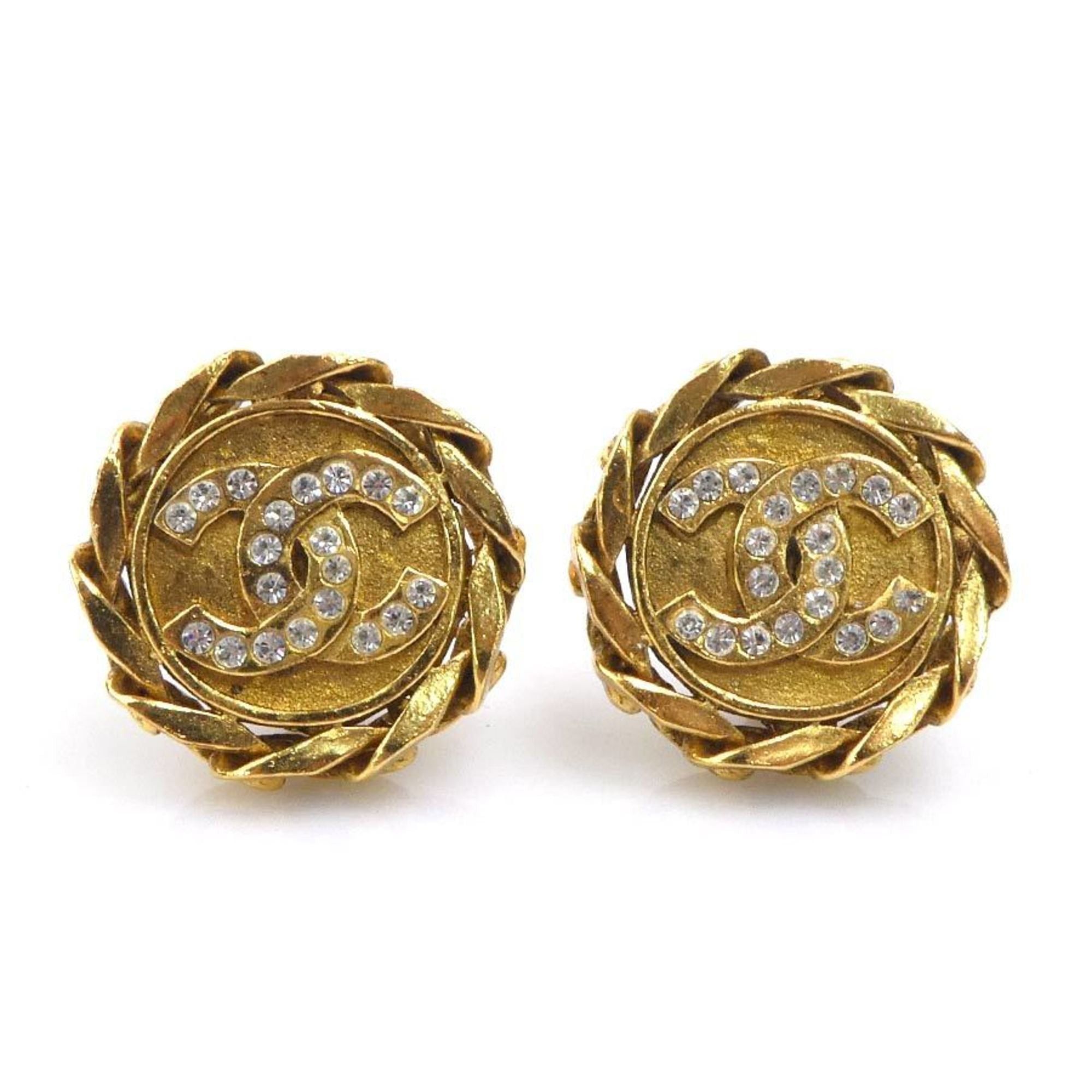 Chanel CHANEL Coco Mark Metal/Rhinestone Earrings, Gold/Silver, Women's, e61489i Size ONE SIZE - 1 Thumbnail