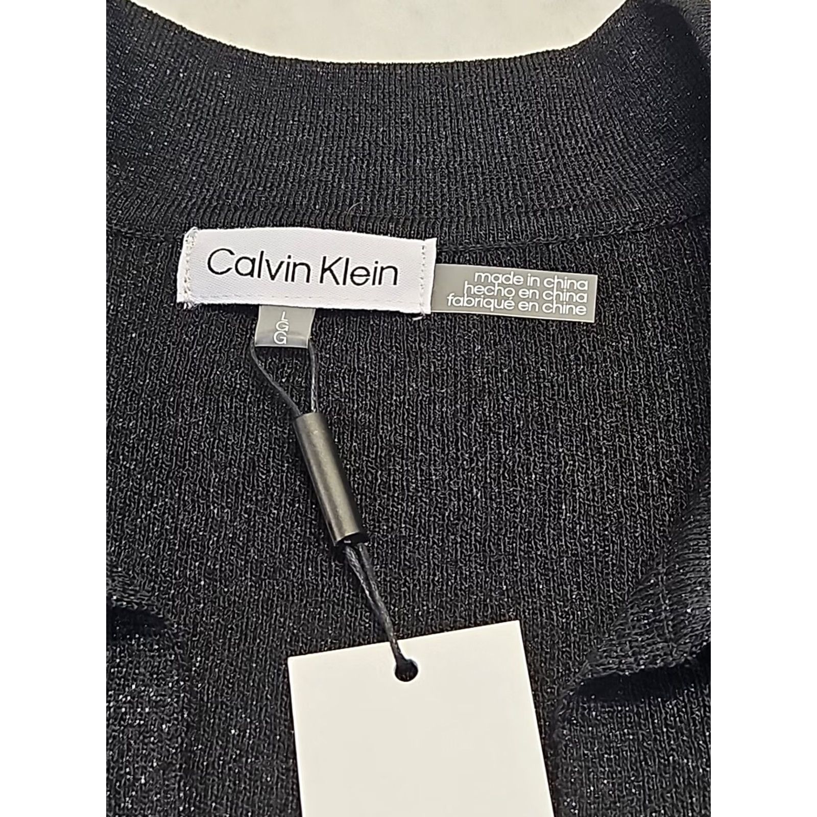 Calvin Klein Calvin Klein Black Metallic Knit Sweater Top Collared Long Sleeve Textured NWT Women L Black Shimmer Petite? Size L / US 10 / IT 46 - 2 Thumbnail