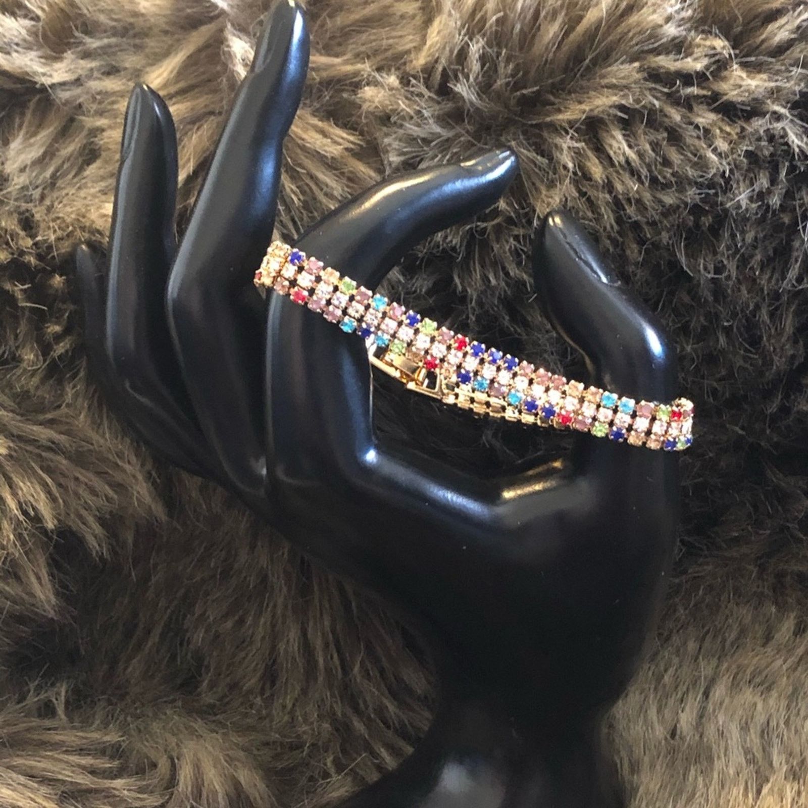 Jewelry Rainbow rhinestone sparkle gold tone bracelet Size ONE SIZE - 2 Thumbnail