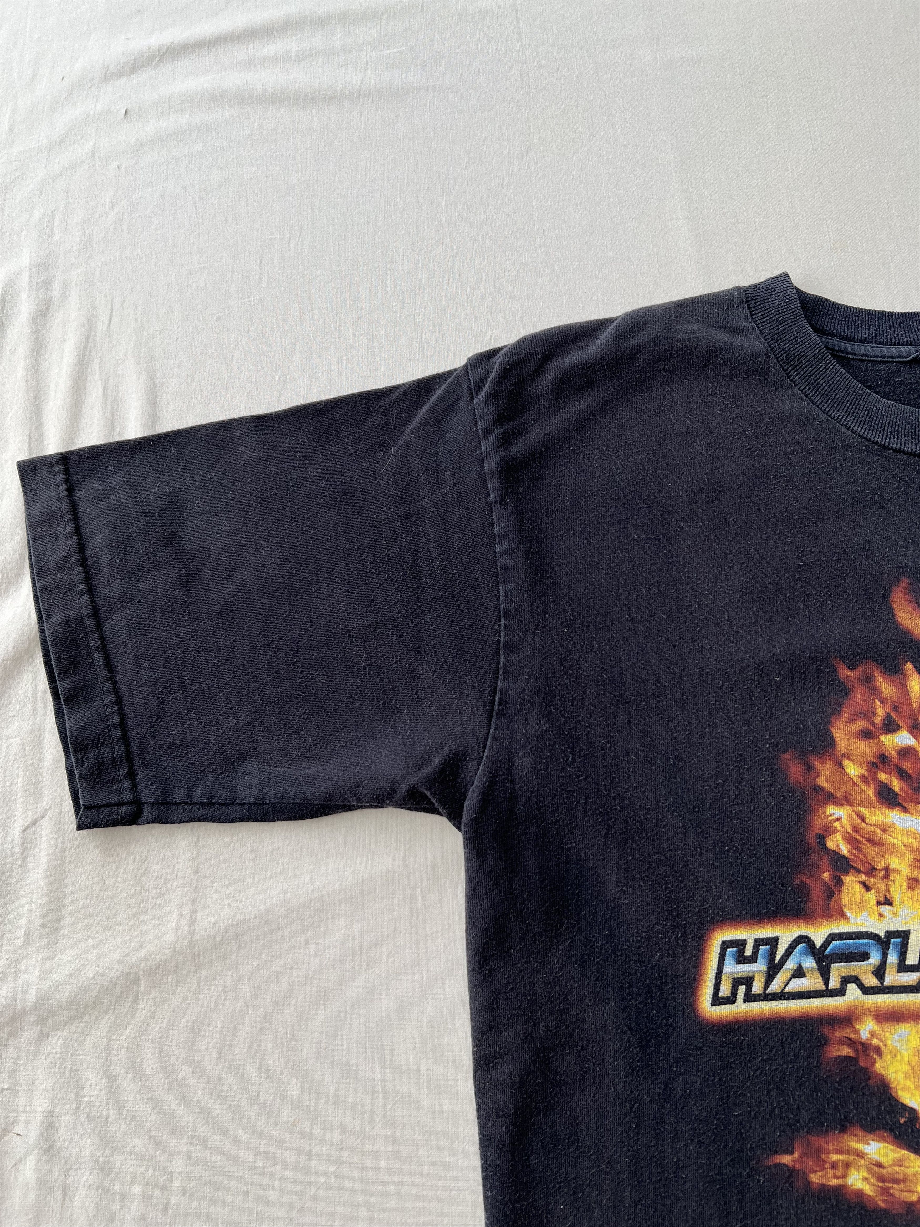 Harley Davidson Vintage 2006 Harley Davidson Eagle Fire Flame Black T-shirt Size US L / EU 52-54 / 3 - 10 Thumbnail