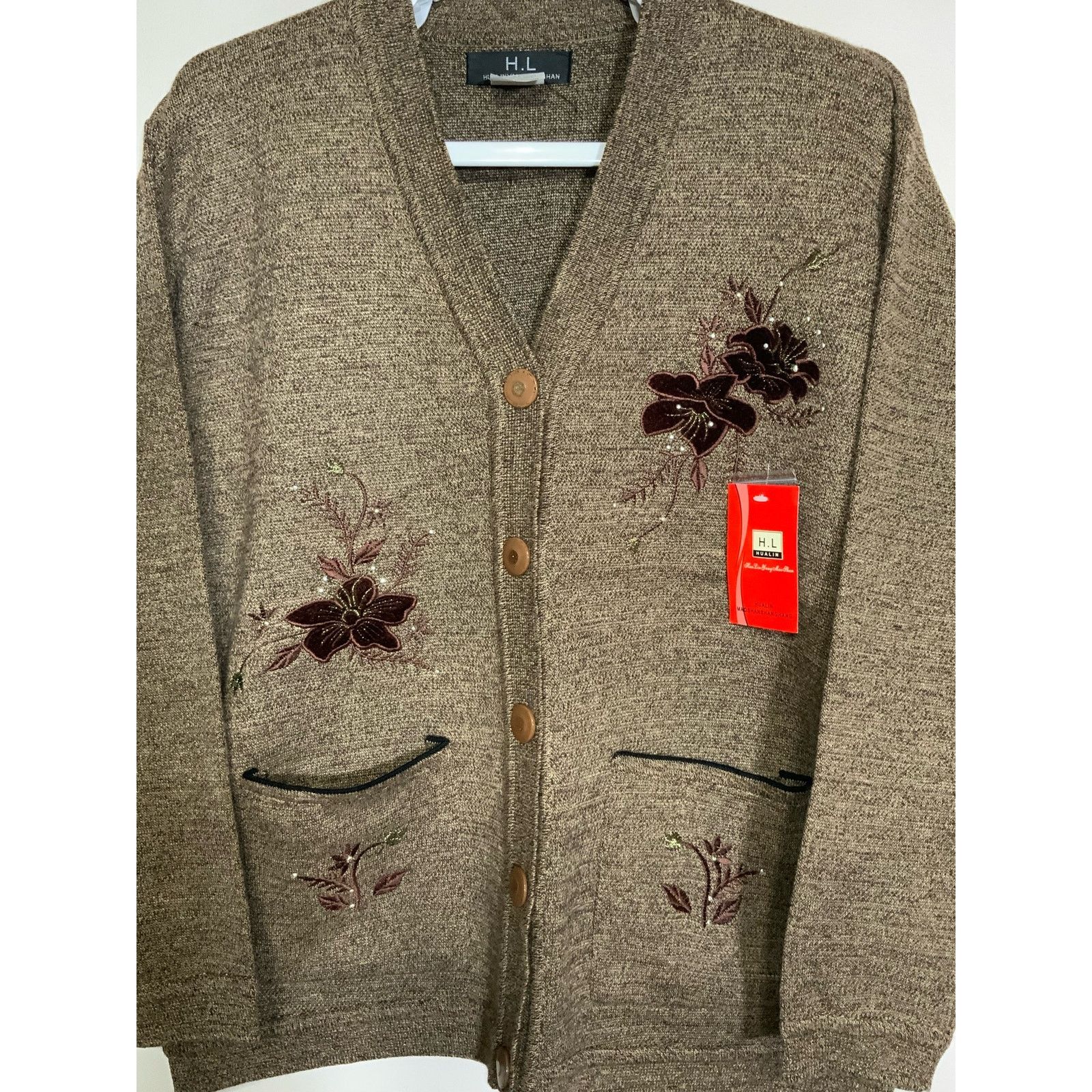 Unknown London Hualinyangmaoshan Womens Cardigan Brown Embroidered ButtonUp Size M / US 6-8 / IT 42-44 - 3 Thumbnail
