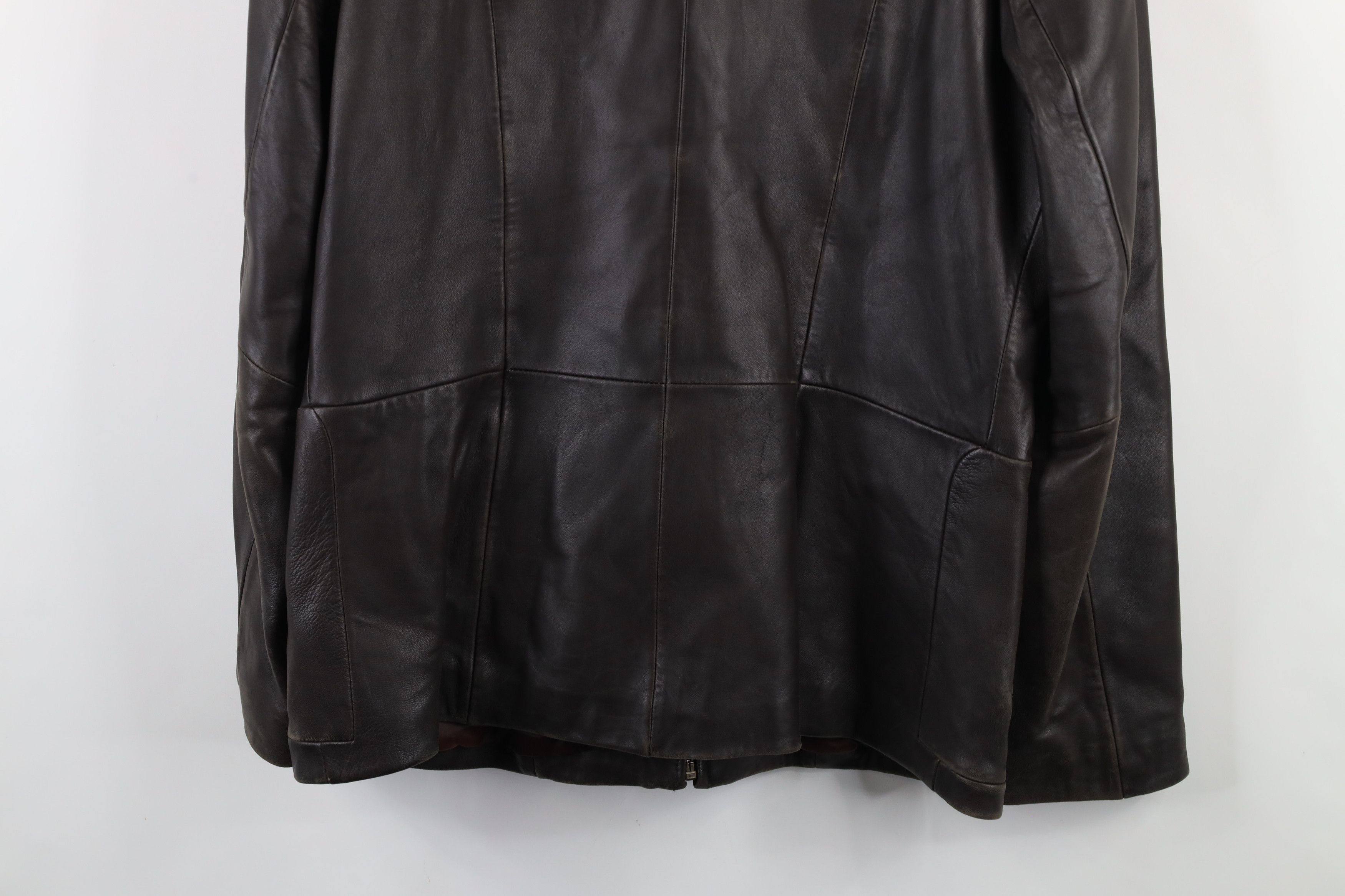 Vintage Vintage 90s Streetwear Leather Collared Zip Jacket Brown Size L / US 10 / IT 46 - 14 Thumbnail