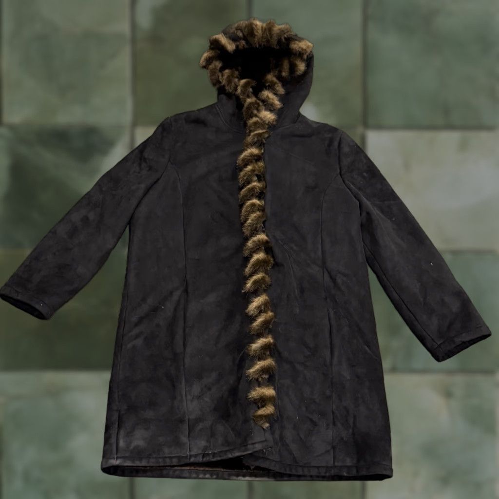 VTG 90s Marvin Richards Black Faux Suede Spiral Faux Fur Lined Coat Womens XL