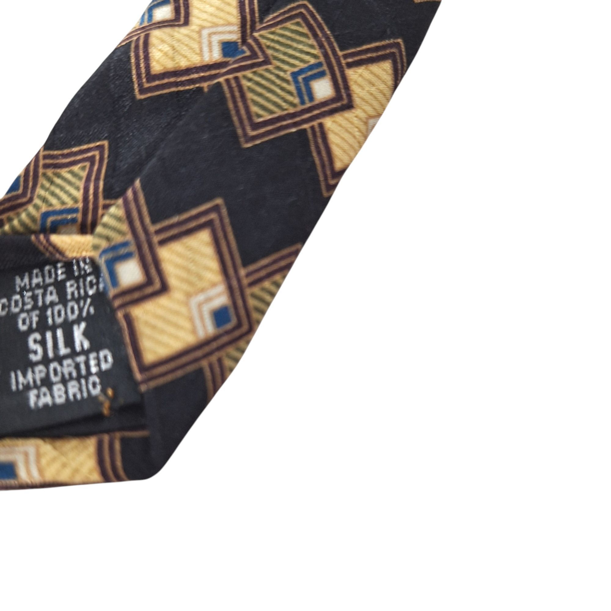 Bill Blass Bill Blass Black Label Silk Tie Black Gold Geometric Diamond Size ONE SIZE - 7 Thumbnail