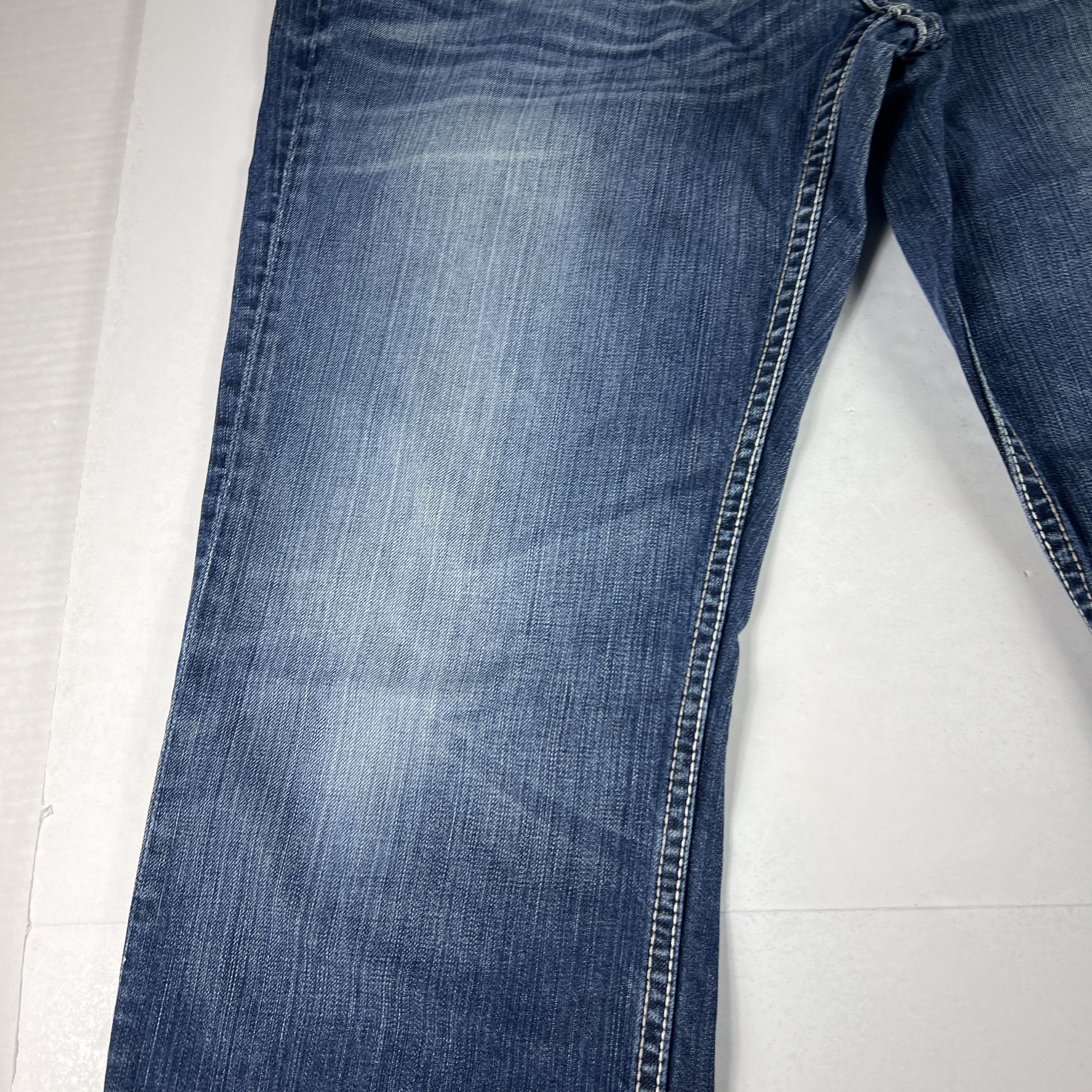 BKE BKE Jeans Long Derek Straight Blue Faded Whisker Denim Size US 37 - 5 Thumbnail