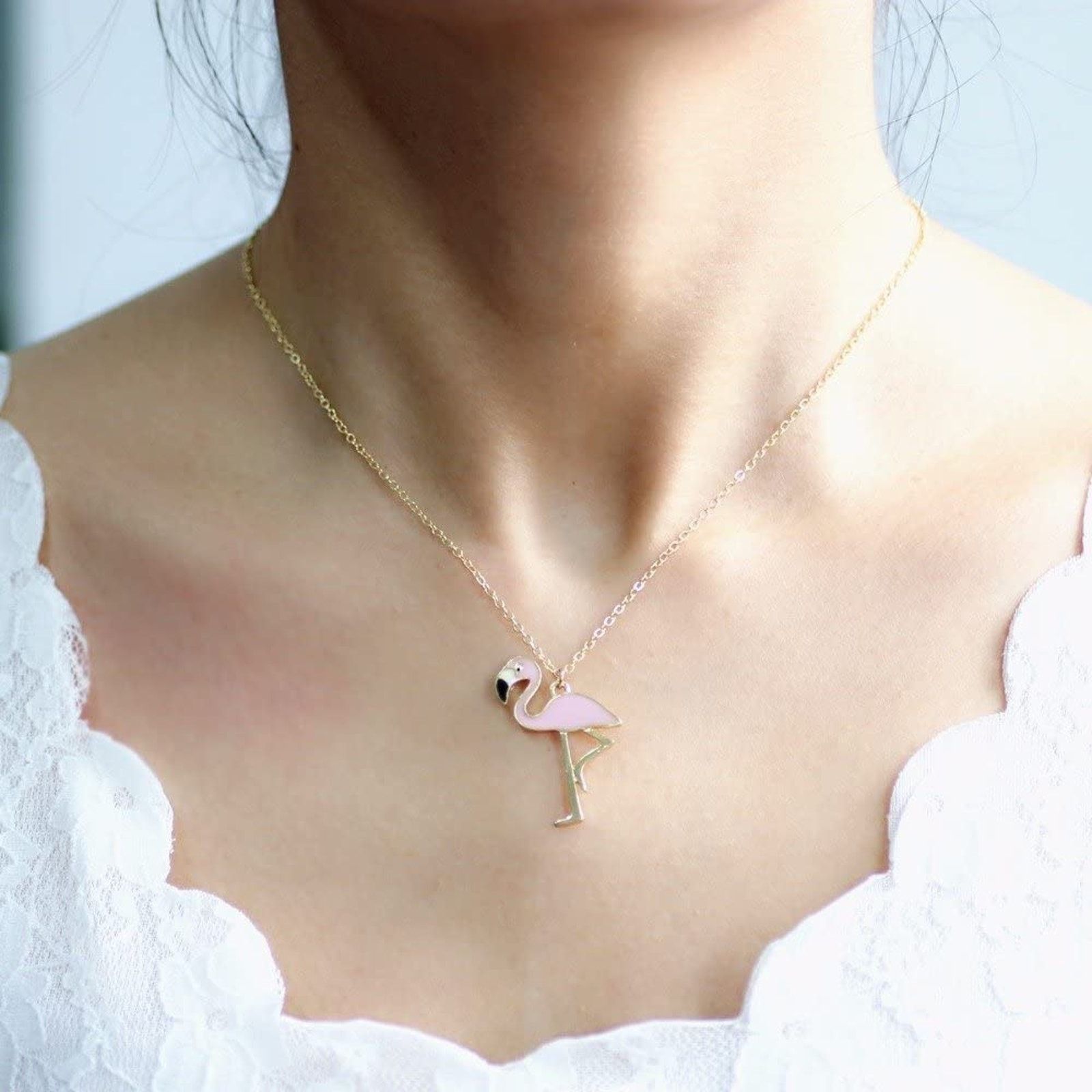 & Other Stories Flamingo Bird Pink with Black and Yellow Beak Charm Necklace Size ONE SIZE - 3 Thumbnail