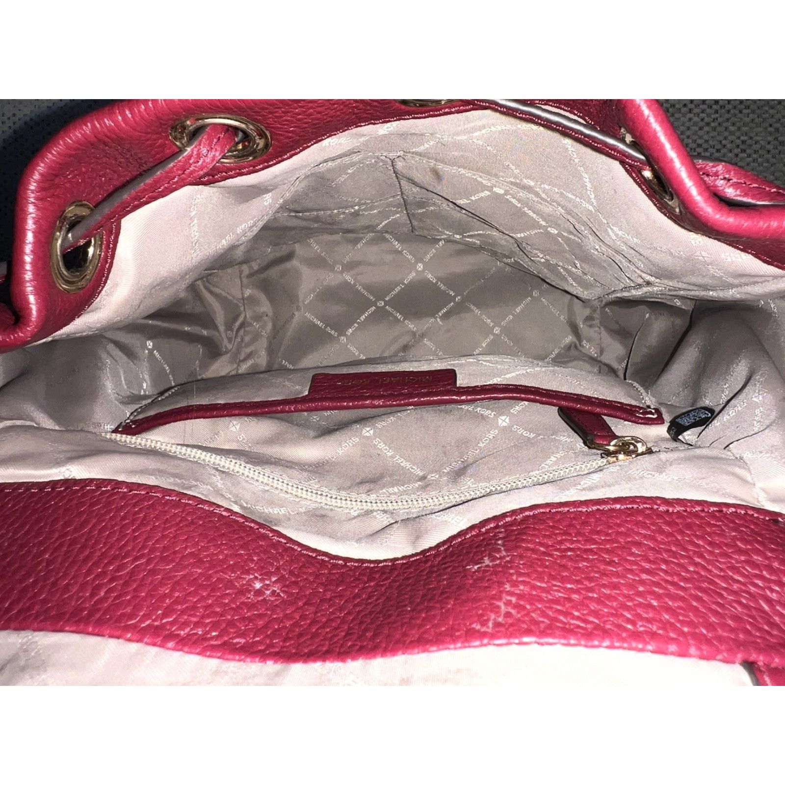 Vintage Michael Kors Mulberry Pebbled Leather Crystal Studded Drawstring Backpack EUC Women Bag Medium Burgundy Leather Size ONE SIZE - 6 Thumbnail