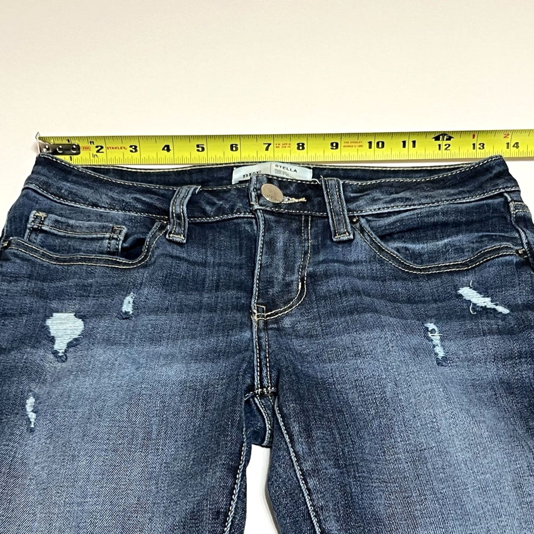 BKE BKE Stella Jeans Slim Distressed Blue 27x27 Womens Skinny Low Rise Zip Pocket Denim Stretch fringE Size 27" / US 4 / IT 40 - 3 Thumbnail