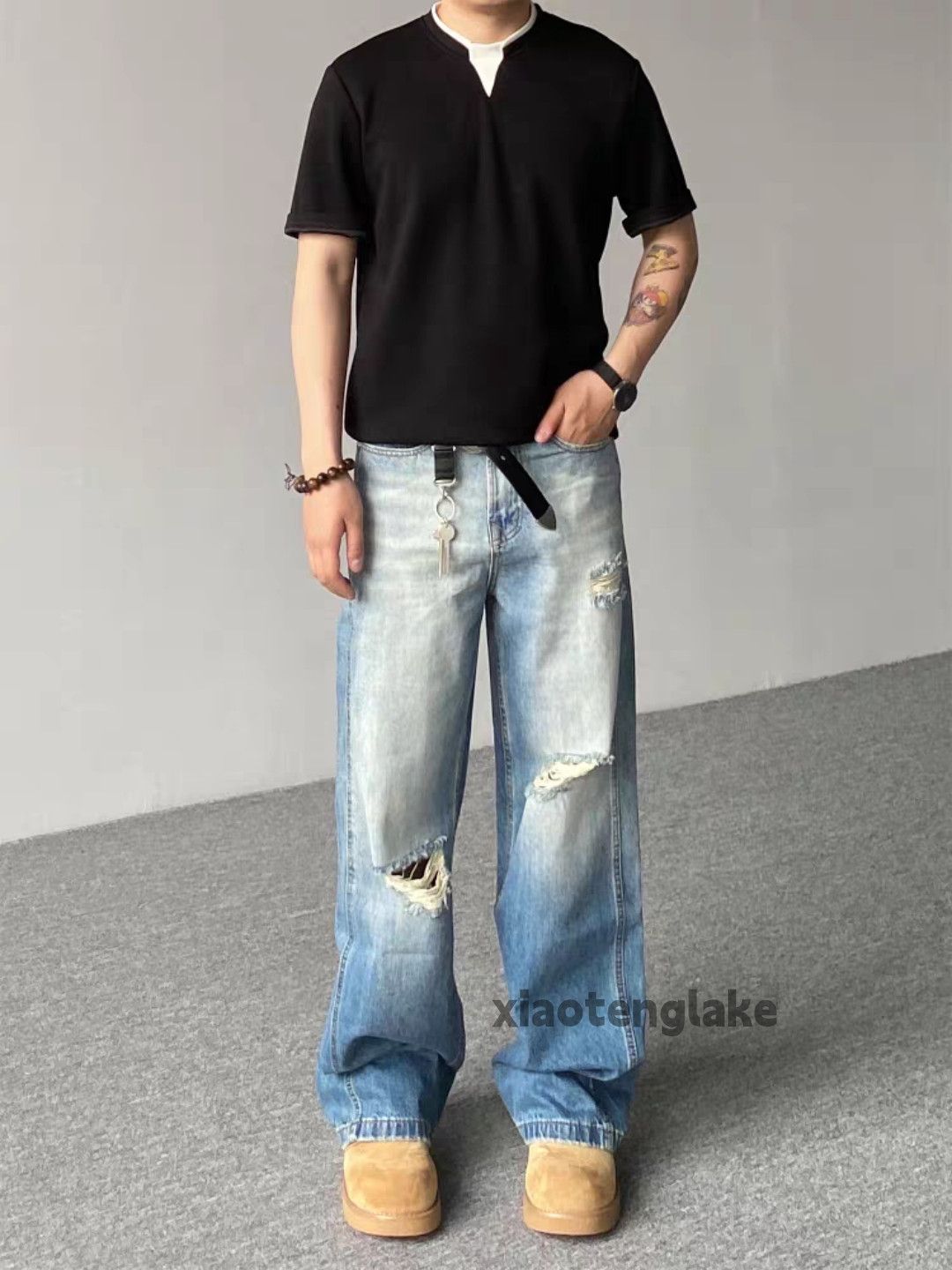 Vintage Custom washed faded loose baggy hiphop ripped jeans Size US 28 / EU 44 - 2 Thumbnail