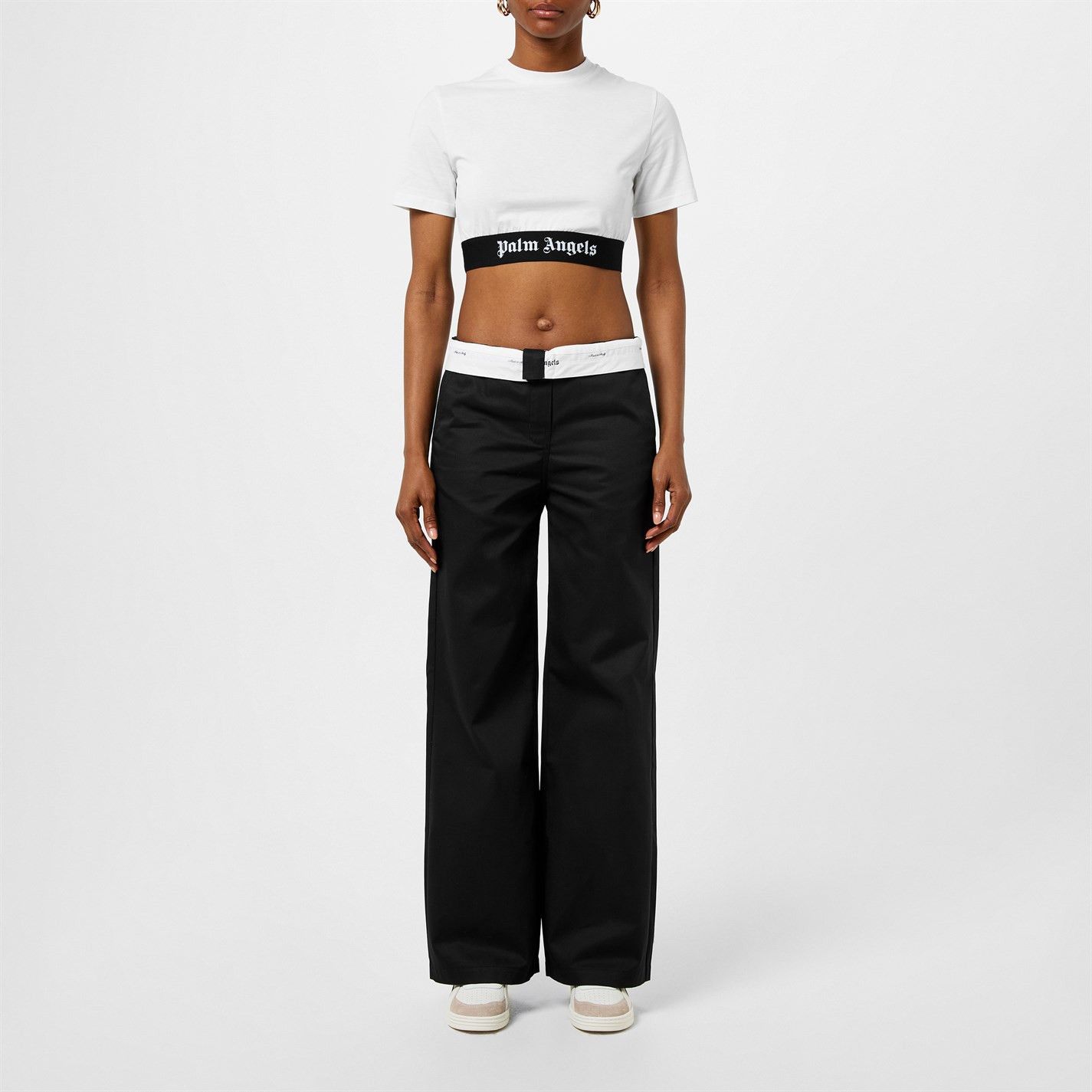 Palm Angels o1g2r1mq0325 Cropped Crewneck T-Shirt in White & Black Size L / US 10 / IT 46 - 6 Thumbnail