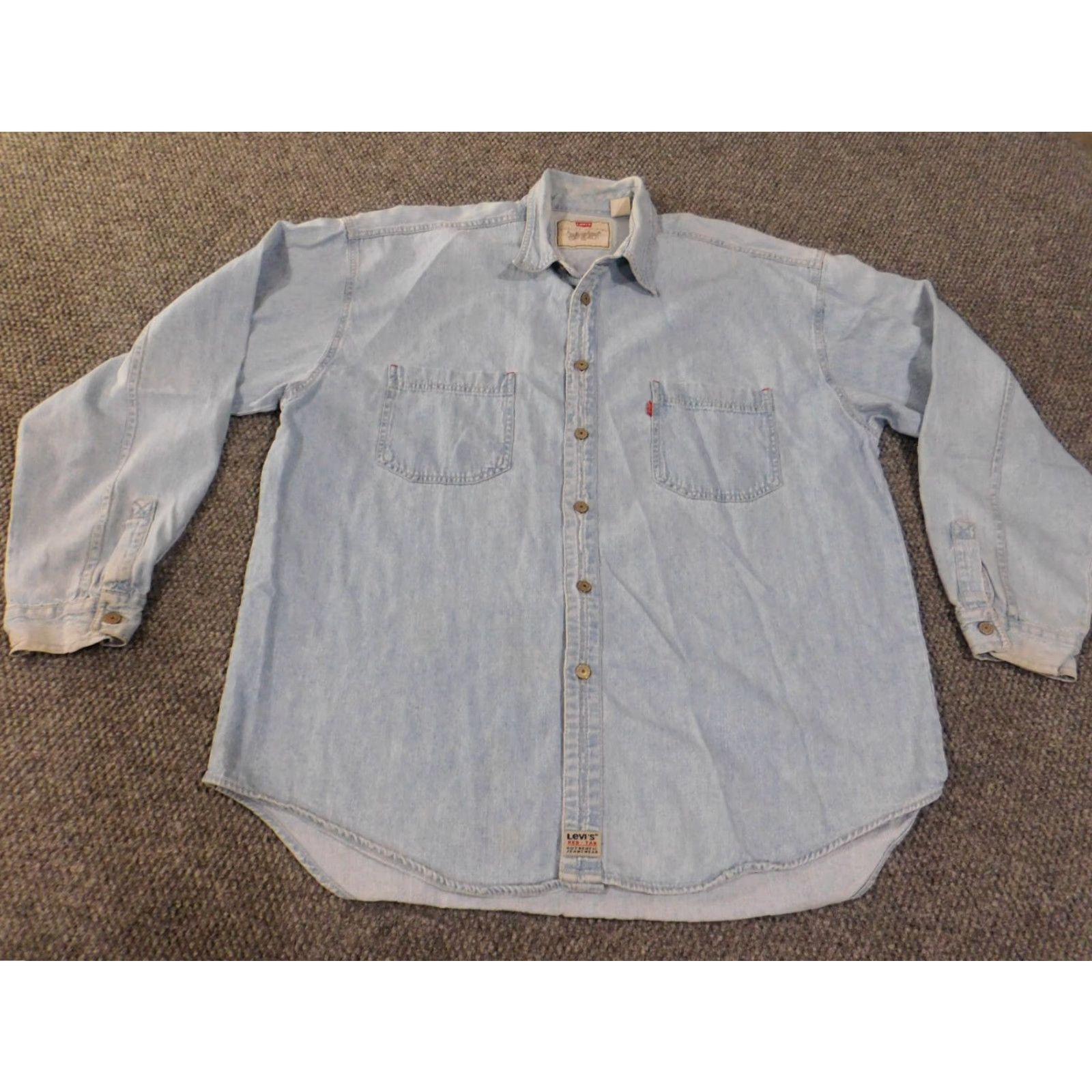 Levi's VINTAGE Levi's Denim Shirt XL Mens Button Up Red Tab Retro Button Up 90s Denim Shirt 90s Mens L Size US XL / EU 56 / 4 - 2 Thumbnail