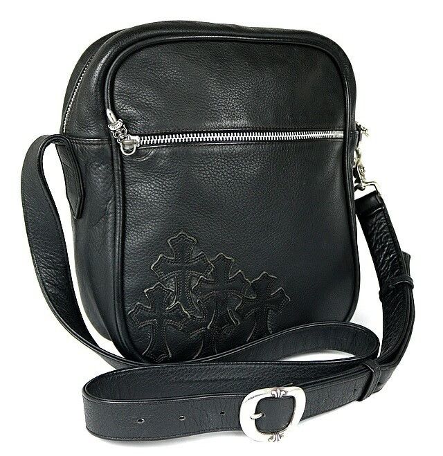 バッグ・カバンその他 +CHROME HEARTS+ CEMETERY CROSS SMALL BAG LEATHER SILVER Chrome Hearts Chrome Hearts Cemetery Cross Tiny Gym Bag