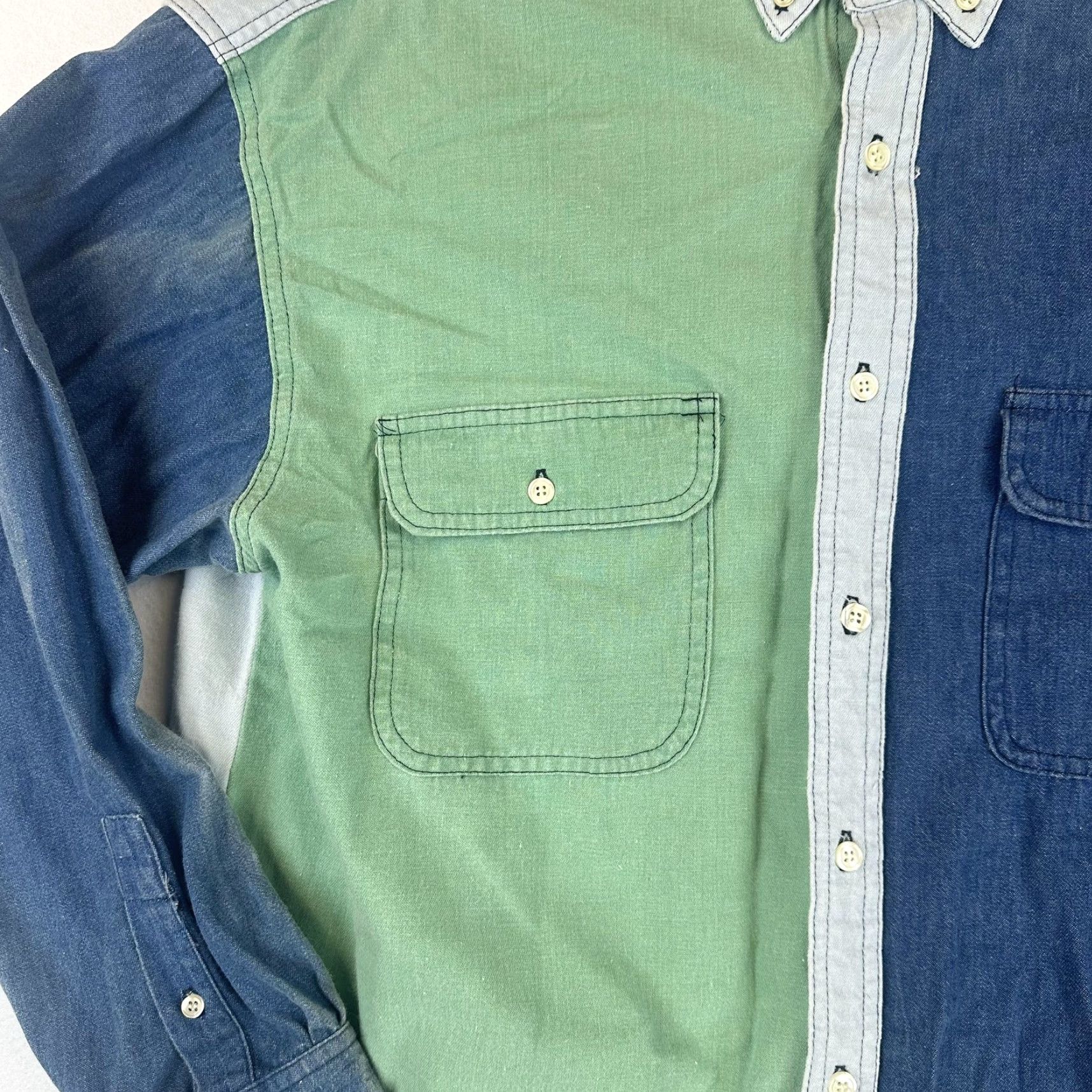 Denime Context Button-Down Shirt Mens Medium Denim Colorblock Made USA Pocket Size US M / EU 48-50 / 2 - 6 Thumbnail