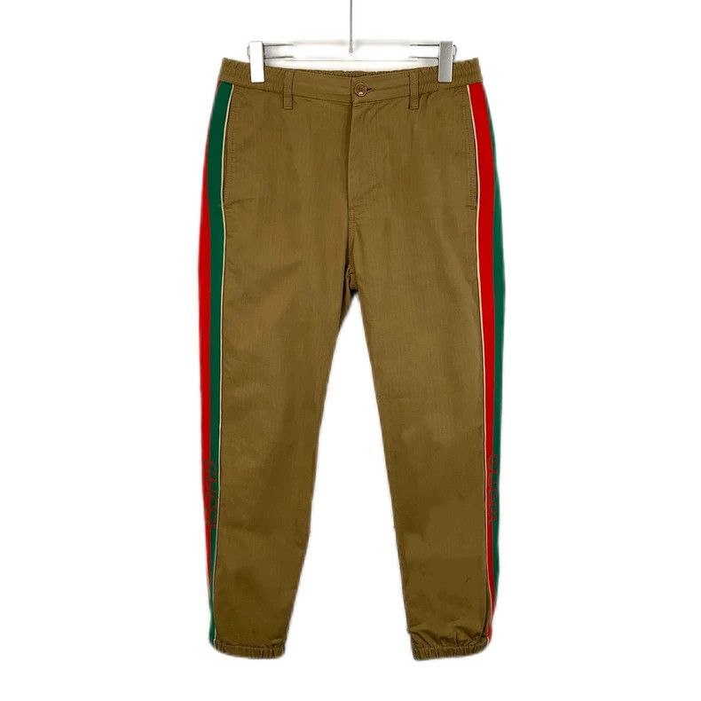 Gucci Gucci Brown plaid striped webbing cotton leg casual trouse Size US 28 / EU 44 - 1 Thumbnail