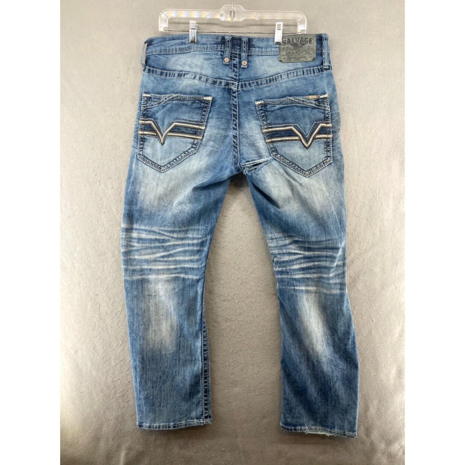 Vintage Salvage Supply Men's Jeans 34x30 Blue Distressed Straight Fit 5-Pocket Comfort Grunge Hip Hop Size US 34 / EU 50 - 6 Thumbnail