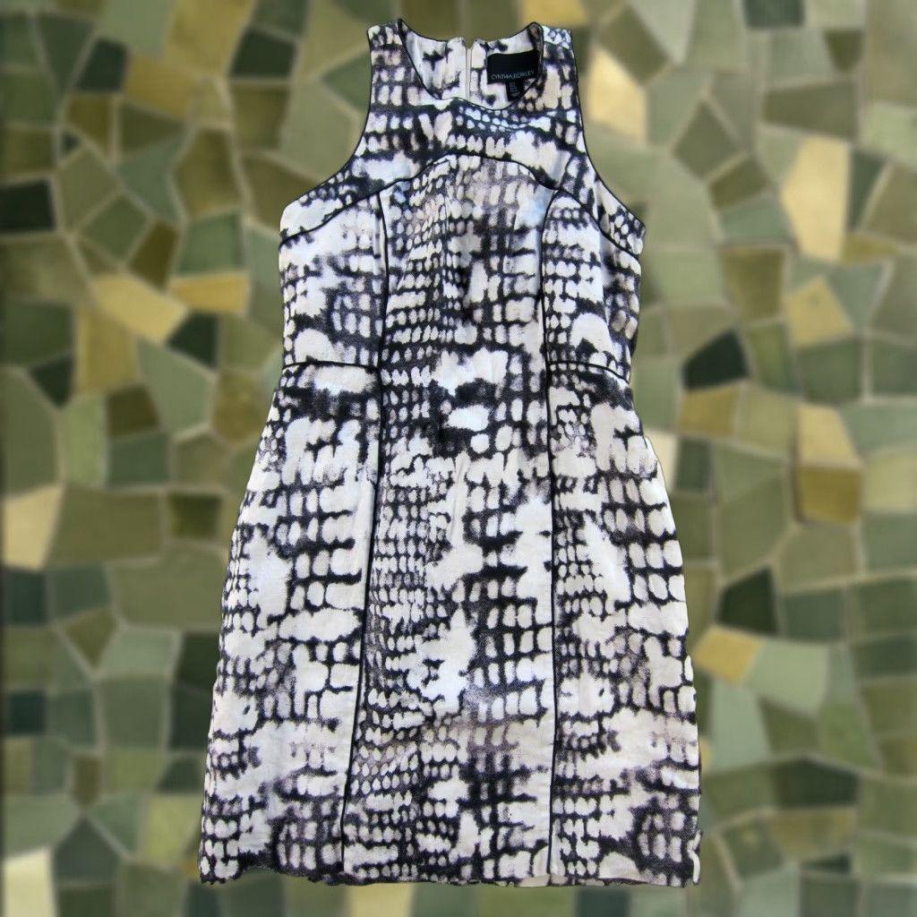 Cynthia Rowley 100% Linen Black White Purple Snake Print Tank Sheath Dress 6