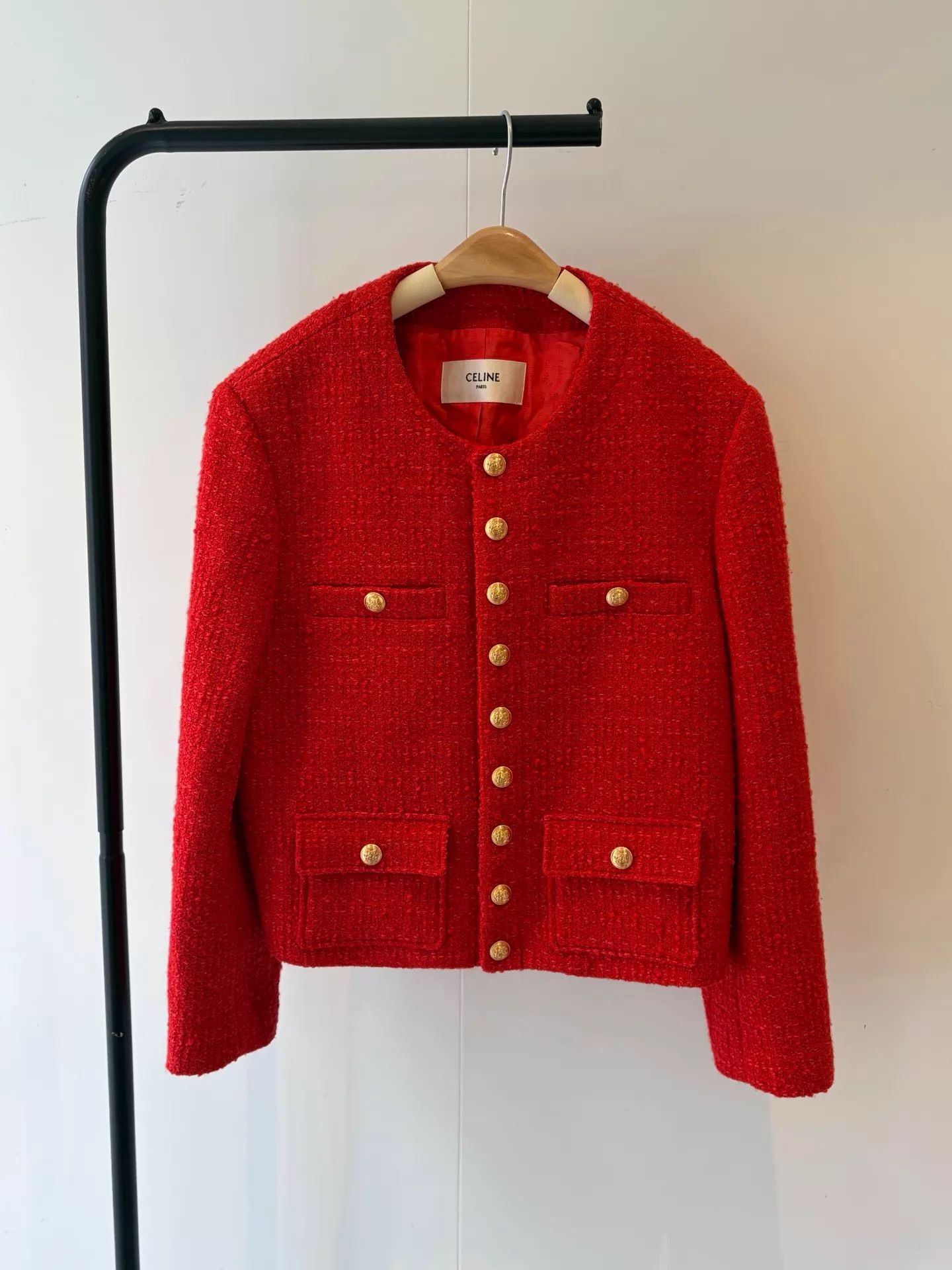 Celine Celine red tweed four-pocket coat gold button 40 mint Size S / US 4 / IT 40 - 1 Thumbnail
