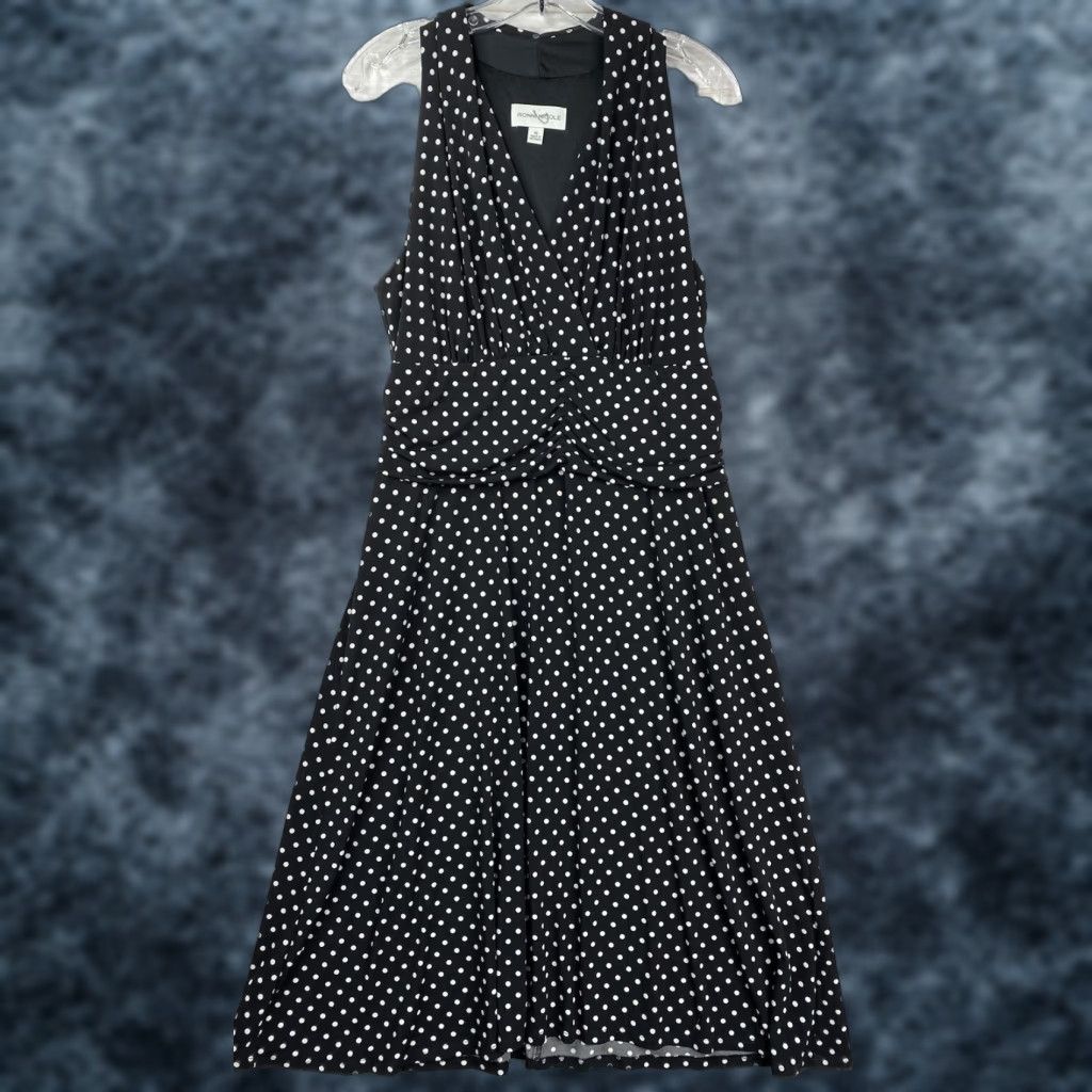 Vintage Ronni Nicole Dress Womens 16 Black Polka Dot V Neck Flowy Stretch Midi Ladies Sö Size XXL / US 16-18 / IT 52-54 - 1 Thumbnail