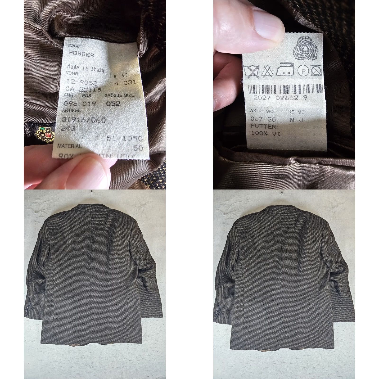 Hugo Boss VINTAGE Hugo Boss Loro Piana Italy Wool & Cashmere Brown Houndstooth Blazer Men's Sz 44R Size 44R - 8 Thumbnail