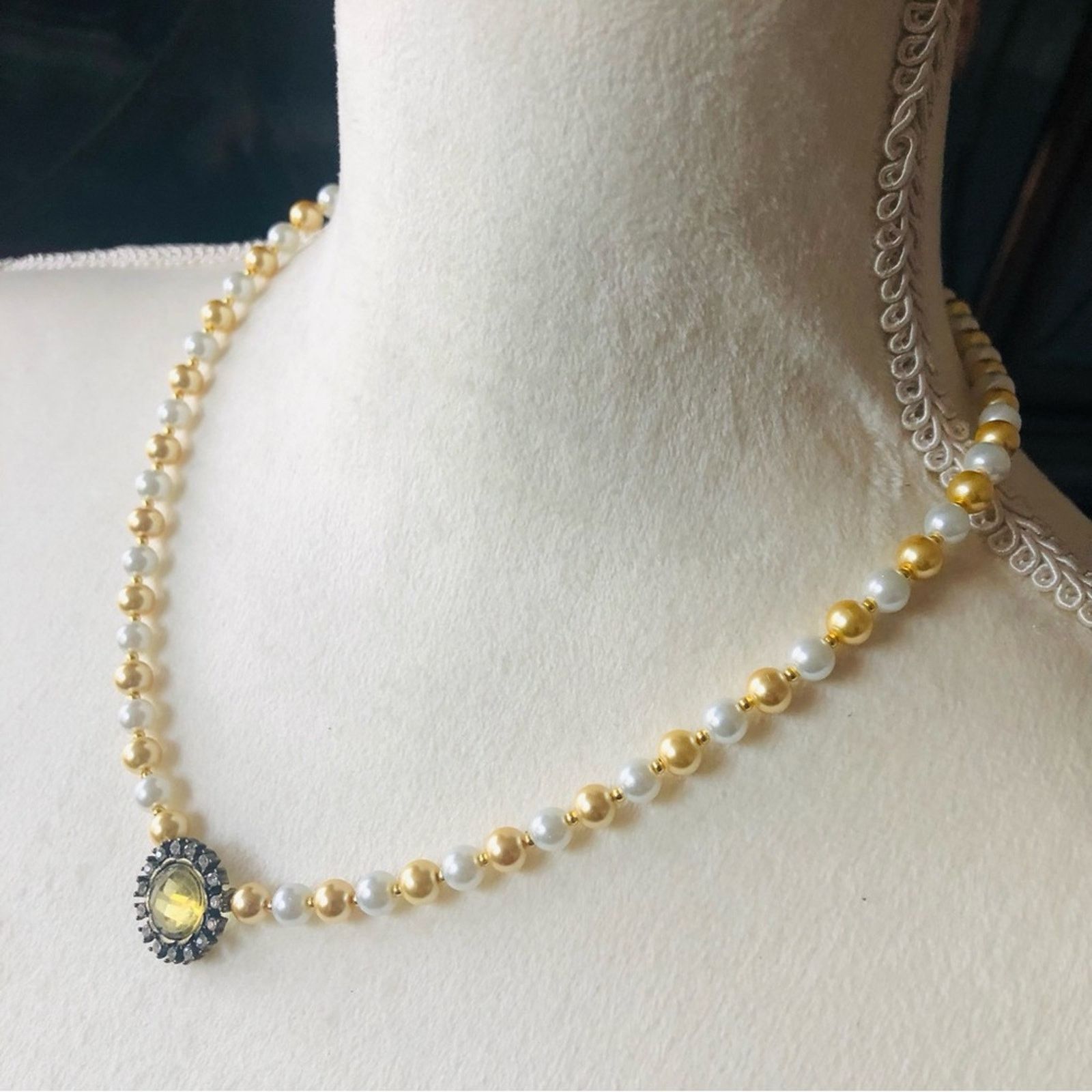 Handmade Handcrafted repurpose citrine pendant Pearl necklace Size ONE SIZE - 4 Thumbnail
