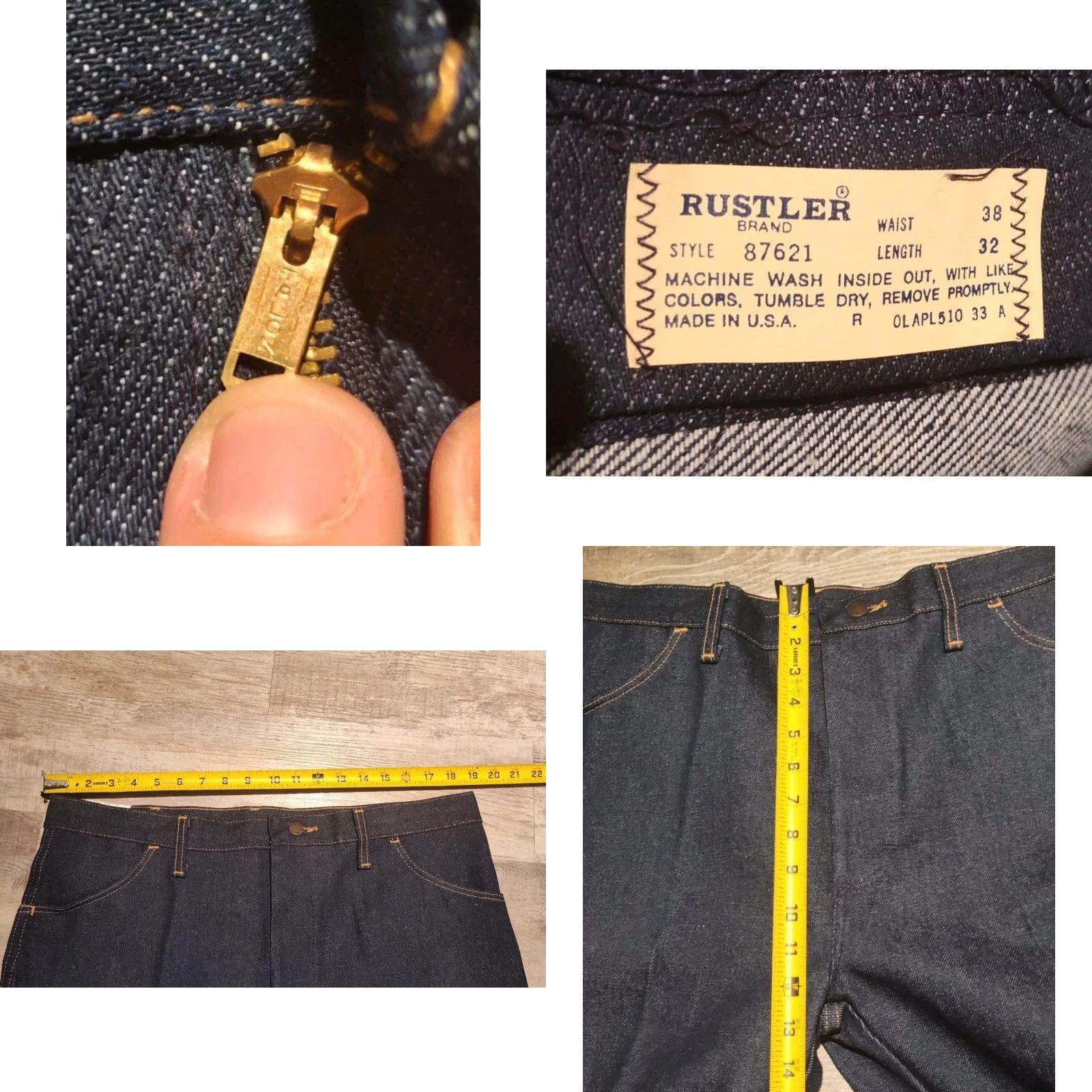 Denime VINTAGE 80s Rustler Men's Jeans 38x32 Workwear Straight Dark Blue Denim NWT Size US 38 / EU 54 - 8 Thumbnail