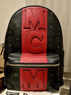 Mcm backpack outlet with red stripe