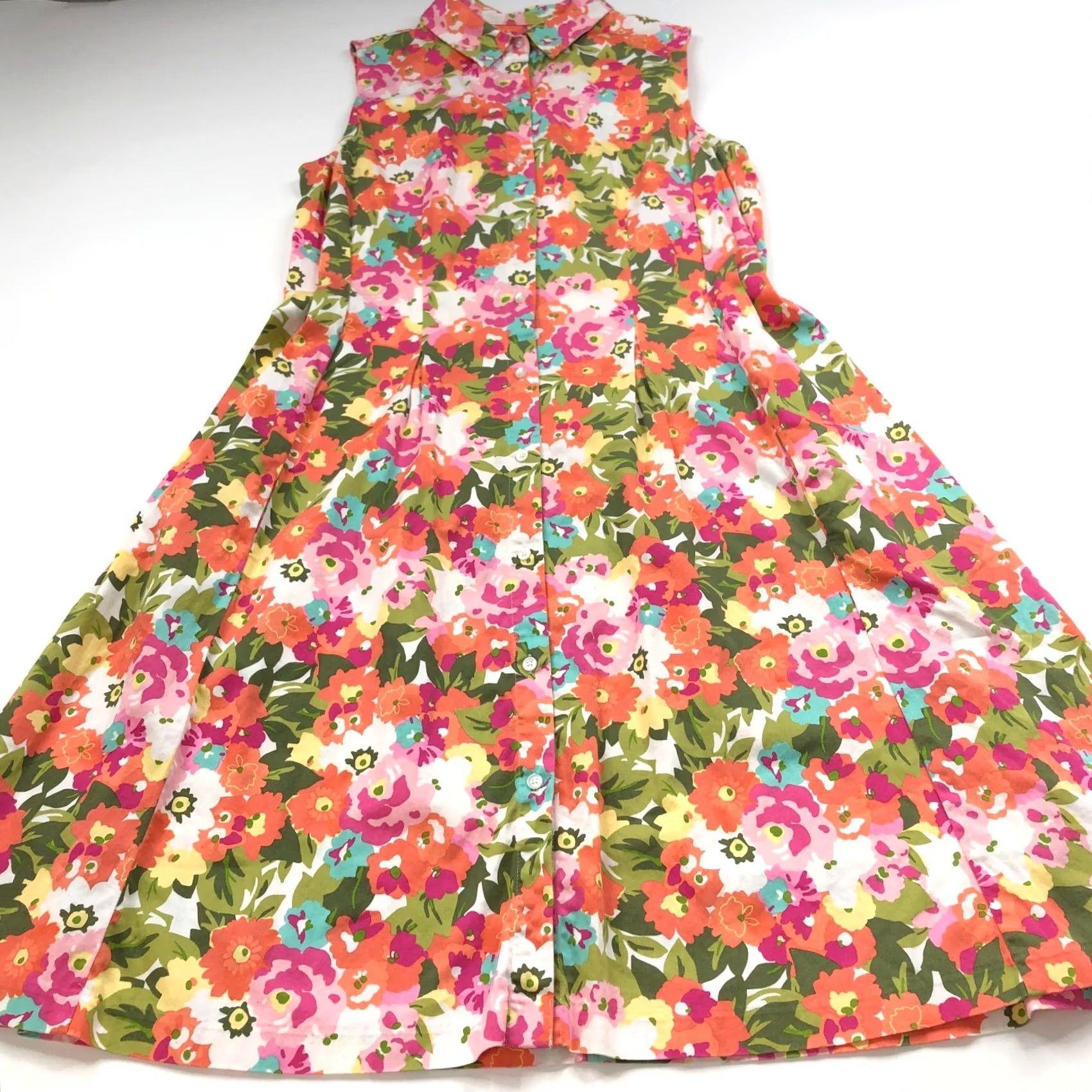 Talbots Talbots Shirt Dress 12 Midi Pink Floral All Over Print Sleeveless Collared Buttonless Pullover Knit Cotton Spandex Womens Size XL / US 12-14 / IT 48-50 - 6 Thumbnail
