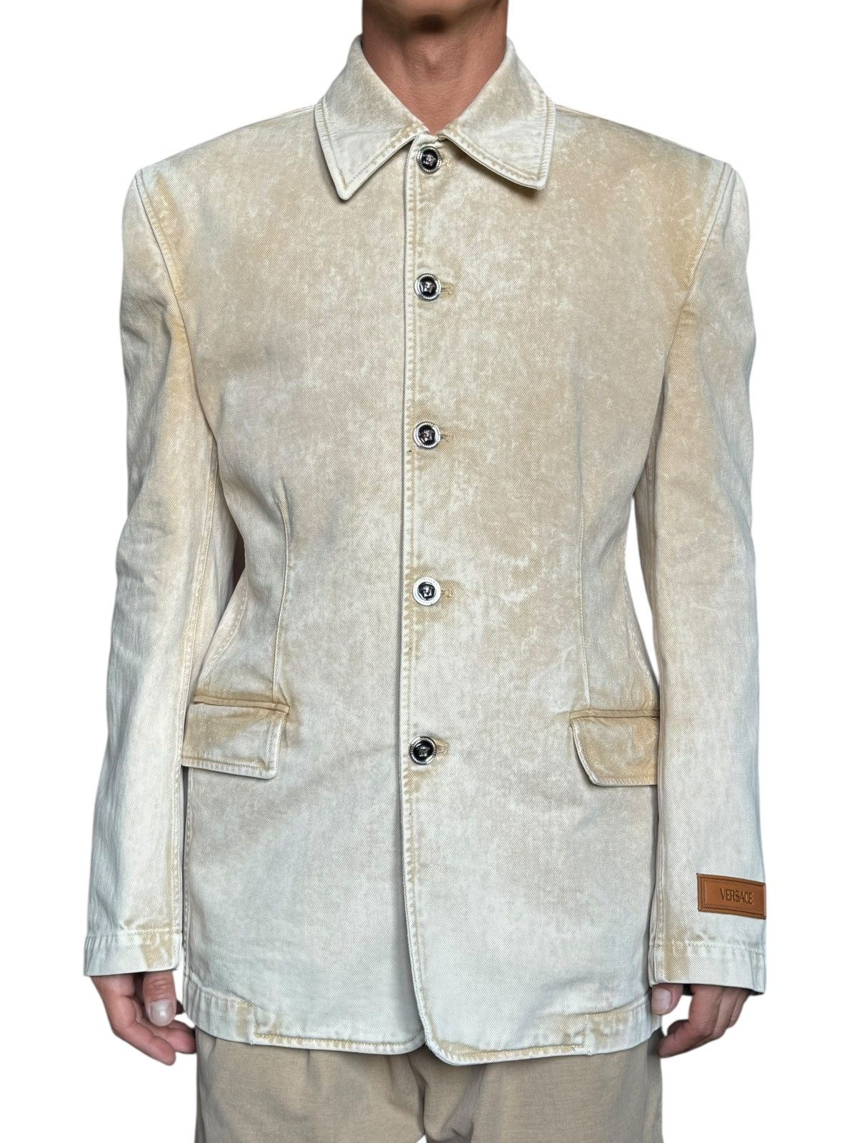 Versace Versace Beige Faded Denim Jacket with Medusa Buttons – M Size US M / EU 48-50 / 2 - 1 Thumbnail