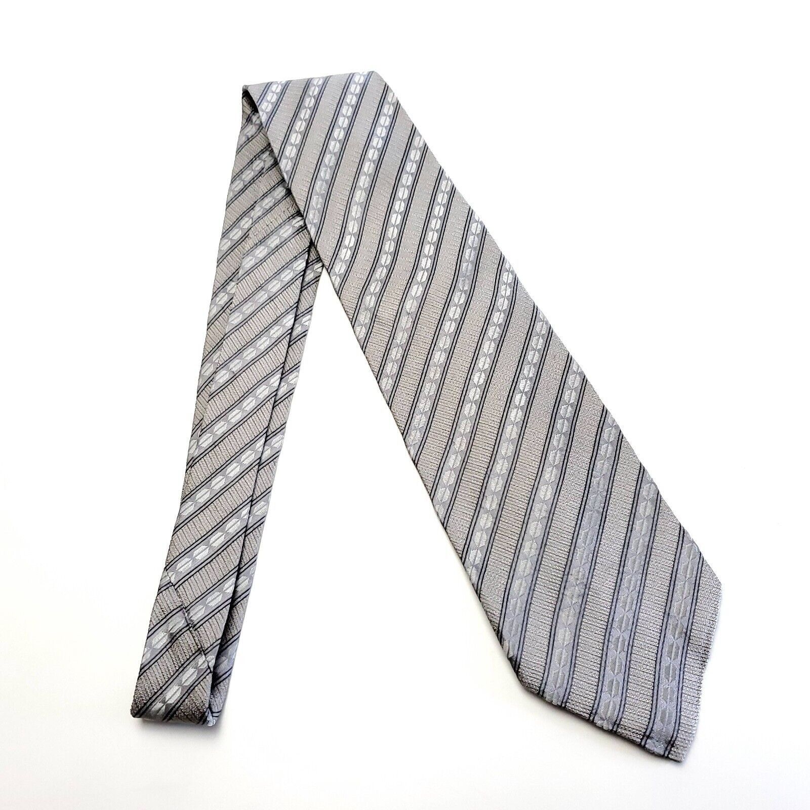 Joseph Abboud Joseph Abboud Gray Beige Striped Woven Short Silk Tie Size ONE SIZE - 6 Thumbnail