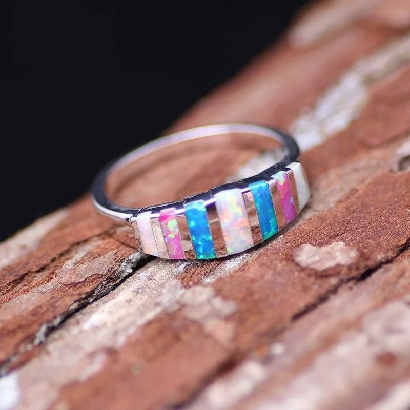Jewelry Square Inlaid Colored Stones Rings Size ONE SIZE - 4 Thumbnail