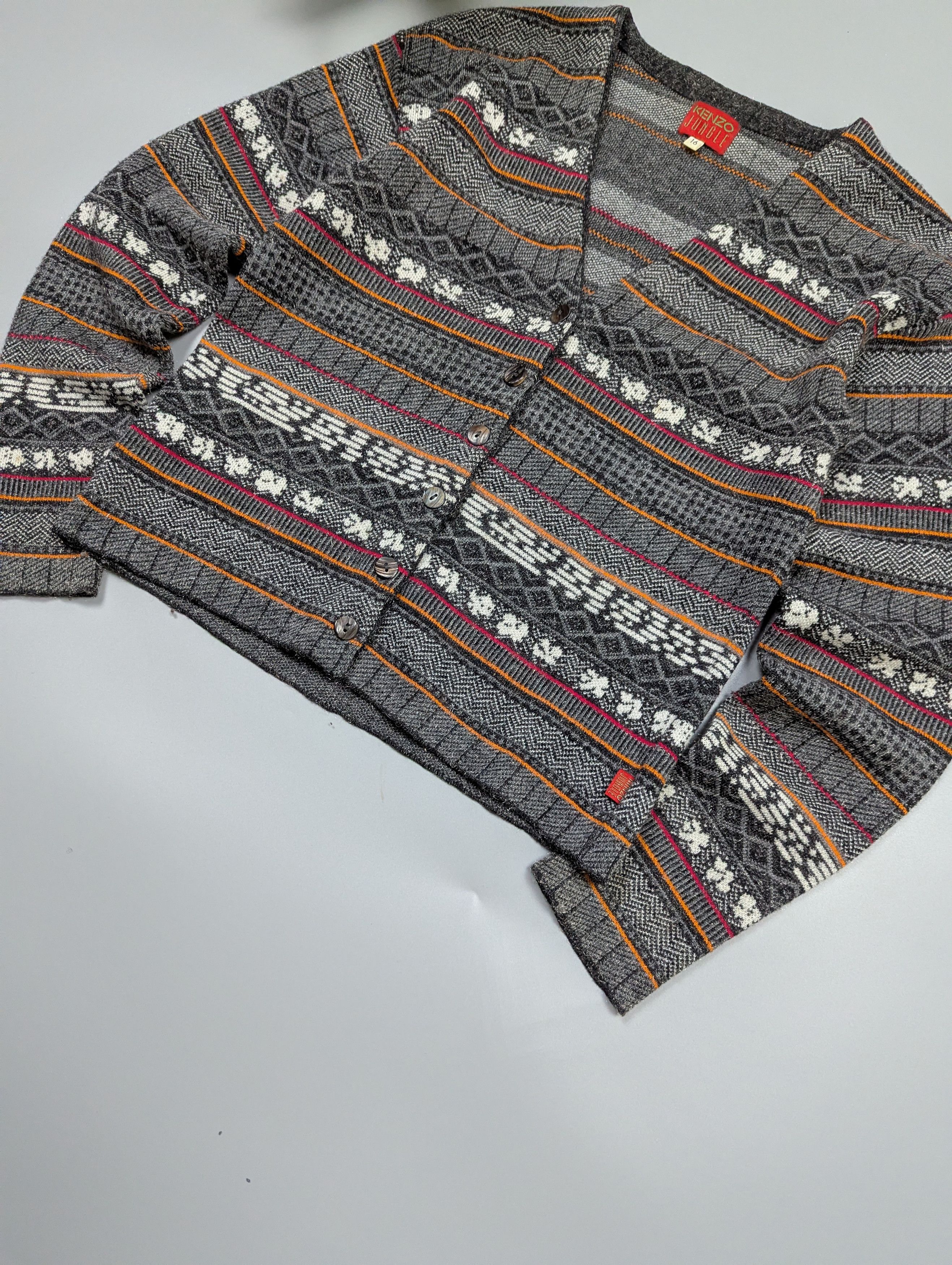 Kenzo KENZO JUNGLE 80s Womens Fair Isle Knitted Cardigan Sweater Size XS / US 0-2 / IT 36-38 - 4 Thumbnail