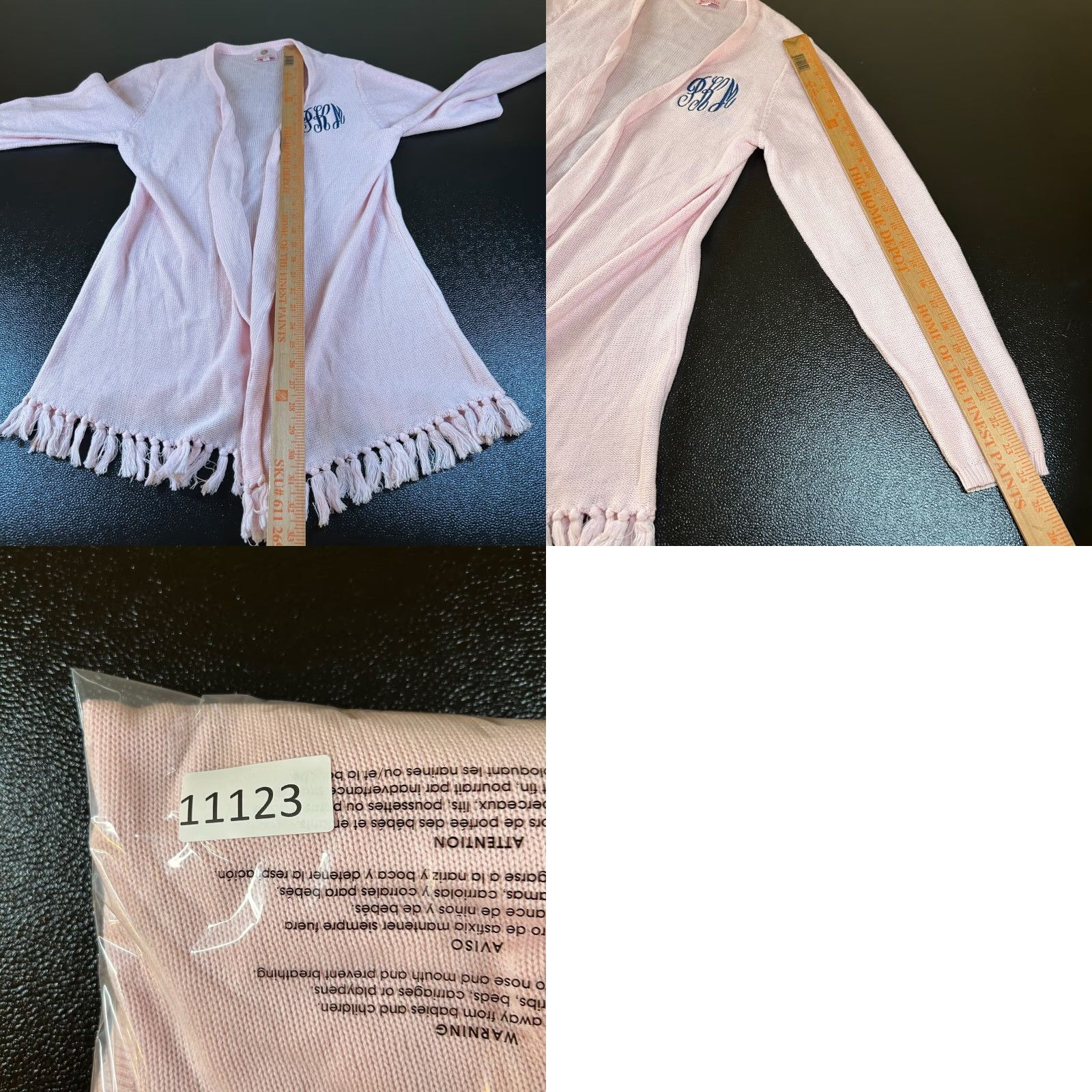 Vintage MarleyLilly Cardigan Women Large Pink Fringe Open Front Knit Sweater Monogrammed Size L / US 10 / IT 46 - 8 Thumbnail
