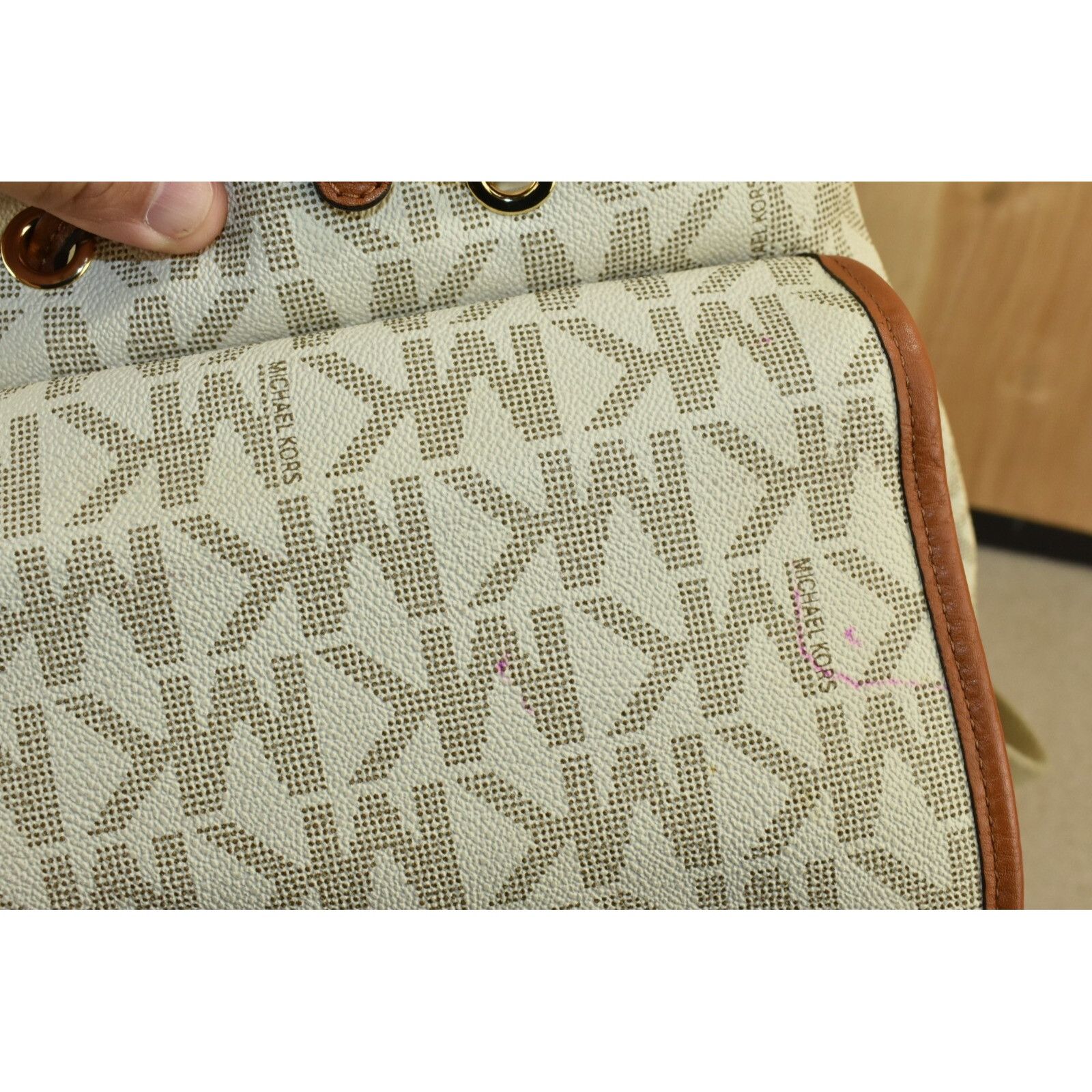 Michael Kors Michael Michael Kors Monogram Drawstrings Backpack Beige/Bro Size ONE SIZE - 12 Thumbnail