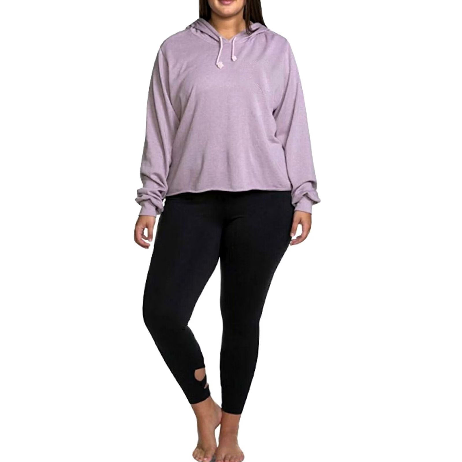 Soffe Soffe Hoodie Womens 2X Plus Cropped Hooded Purple Solid Knit Vintage Wash Casual Athleisure Front Crop Size XXL / US 16-18 / IT 52-54 - 2 Thumbnail