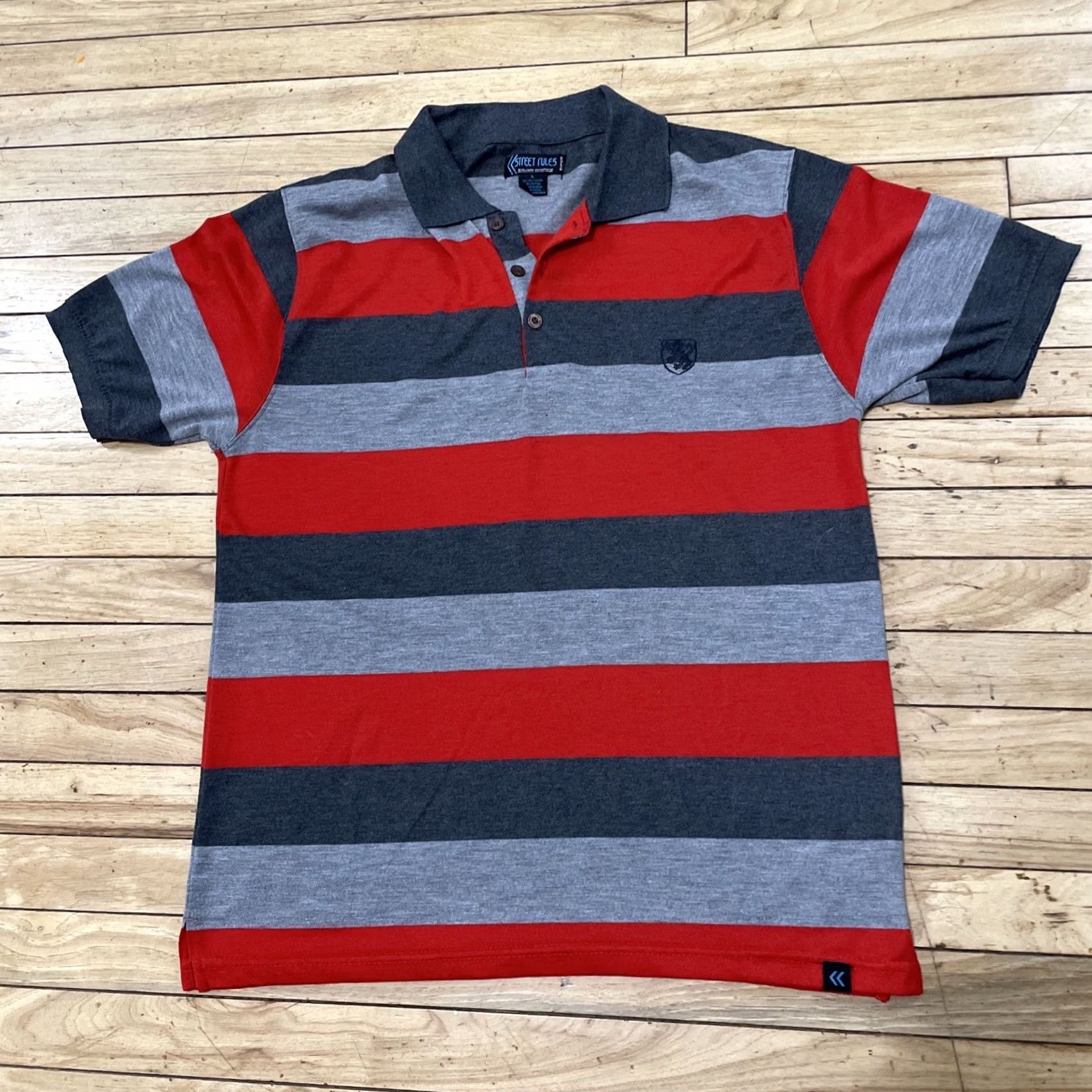 Vintage STREET RULES Polo Shirt Men L Red Gray Striped Classic Preppy Y2k Lion Crest L Size US L / EU 52-54 / 3 - 2 Thumbnail