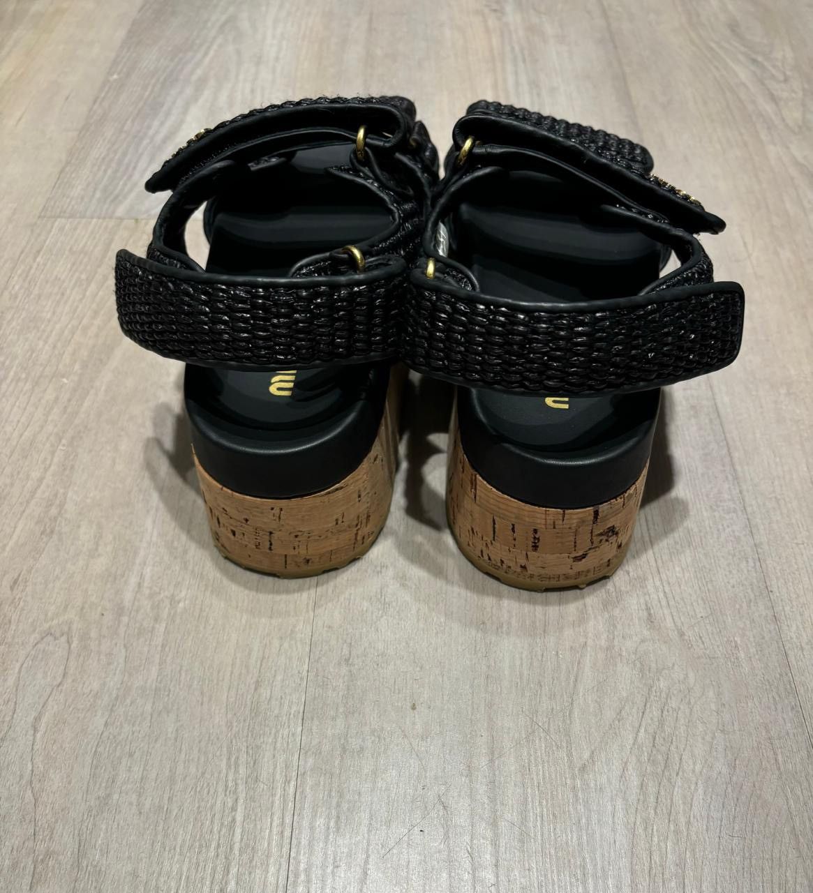 Miu Miu Miu Miu Raffia-effect woven fabric wedge sandals Size US 7 / IT 37 - 5 Thumbnail