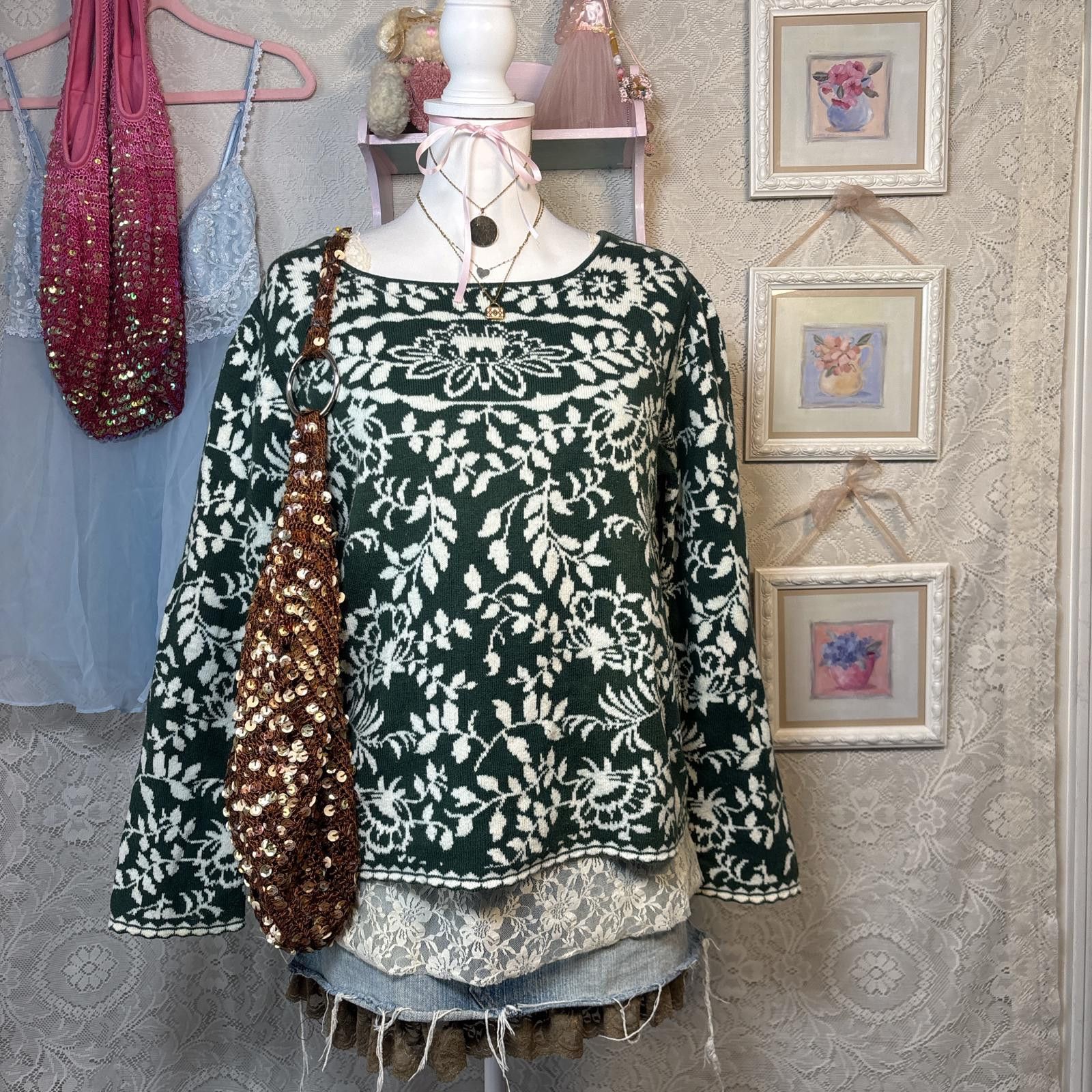 Orvis vintage cozy soft green floral sweater Size S / US 4 / IT 40 - 4 Thumbnail