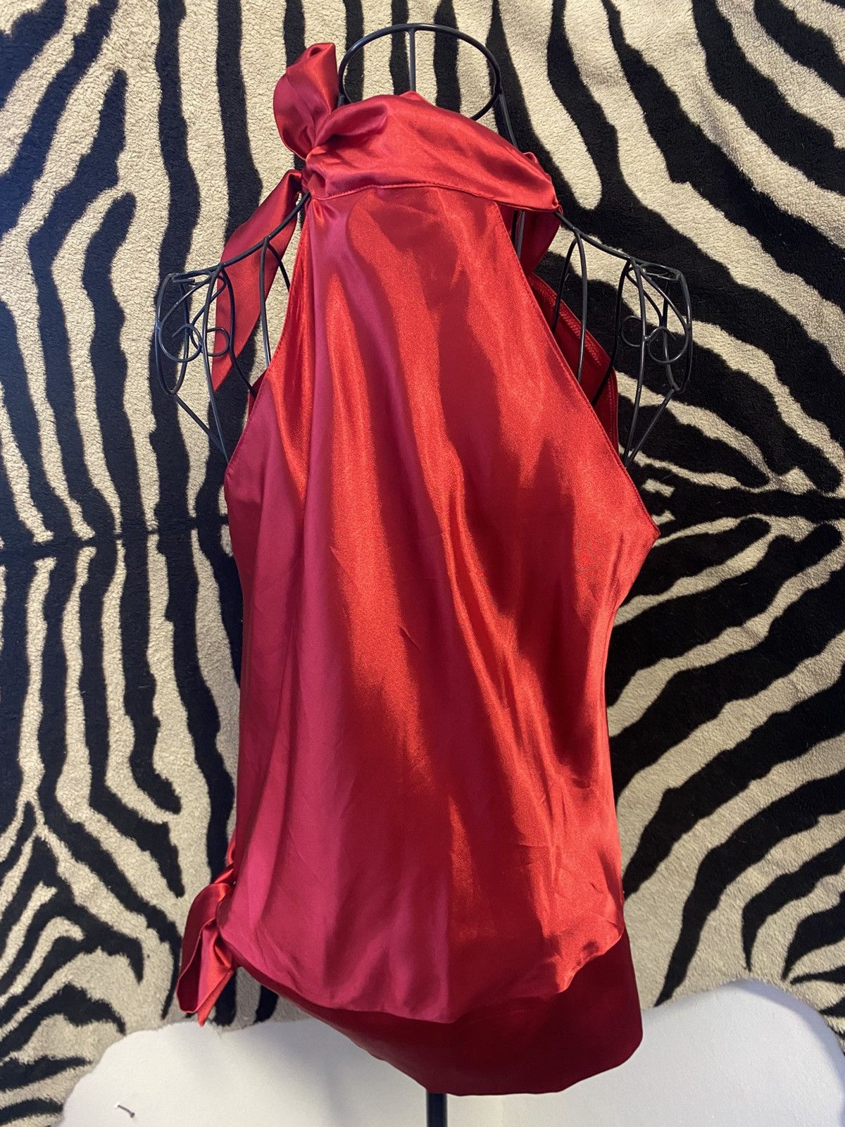 Vintage Bright red loose blouse with a bow Size S / US 4 / IT 40 - 6 Thumbnail