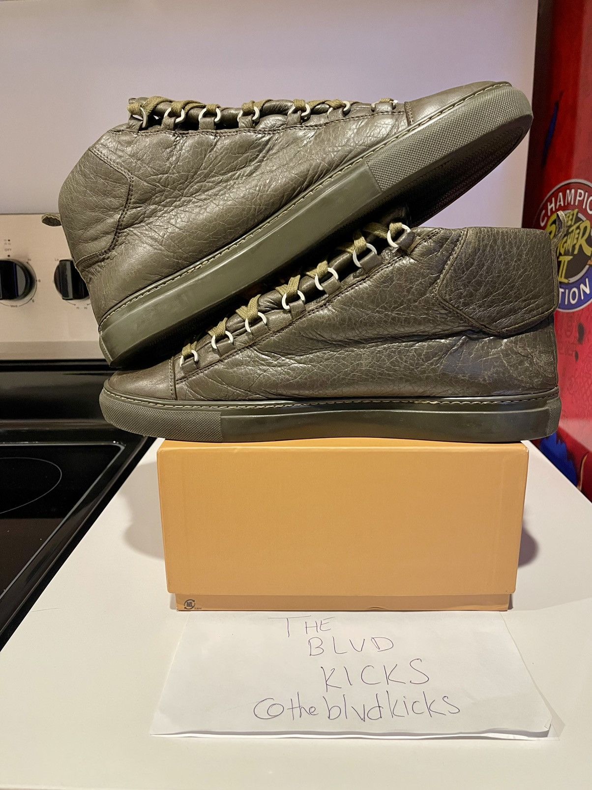 Balenciaga Balenciaga Arena High Top Leather Sneaker Olive Green Size US 13 / EU 46 - 4 Thumbnail