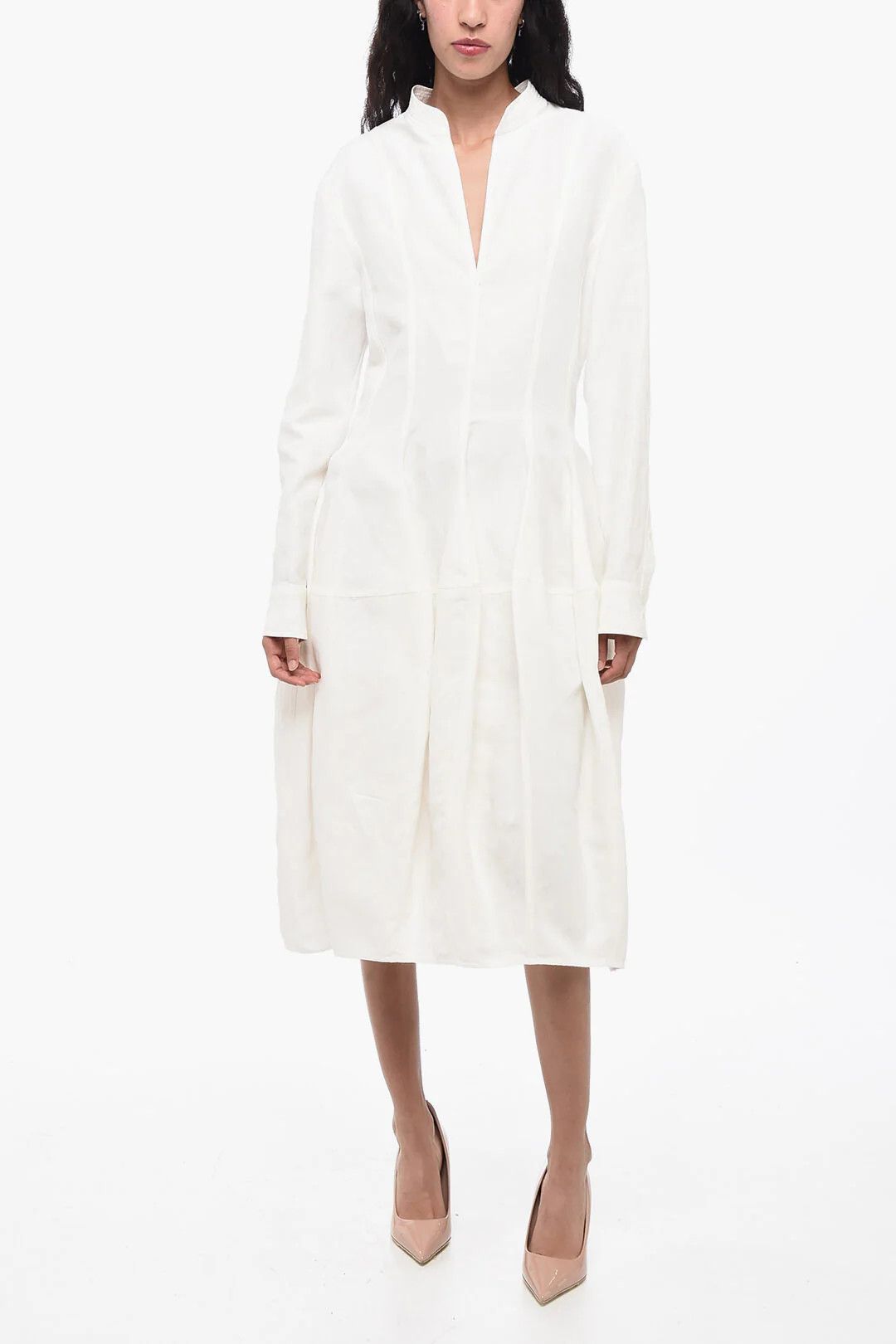 Bottega Veneta og1mm0426 Linen-Blend Dress in White Size M / US 6-8 / IT 42-44 - 1 Thumbnail