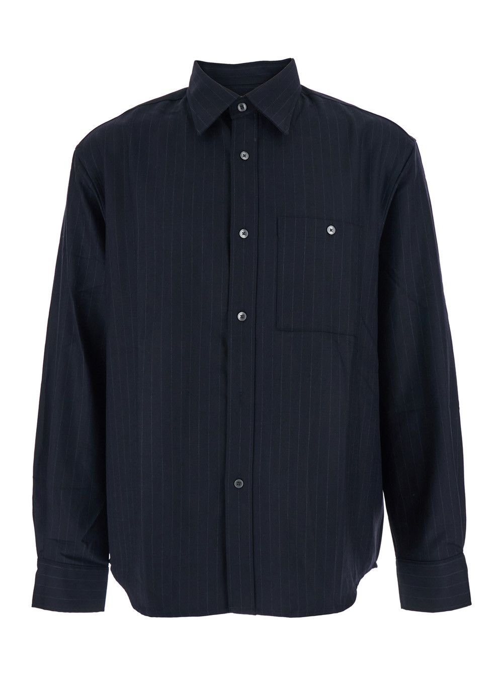 TONYWACK Blue Pinstriped Shirt with Pointed Collar in Wool Blend Man Size US S / EU 44-46 / 1 - 1 Thumbnail