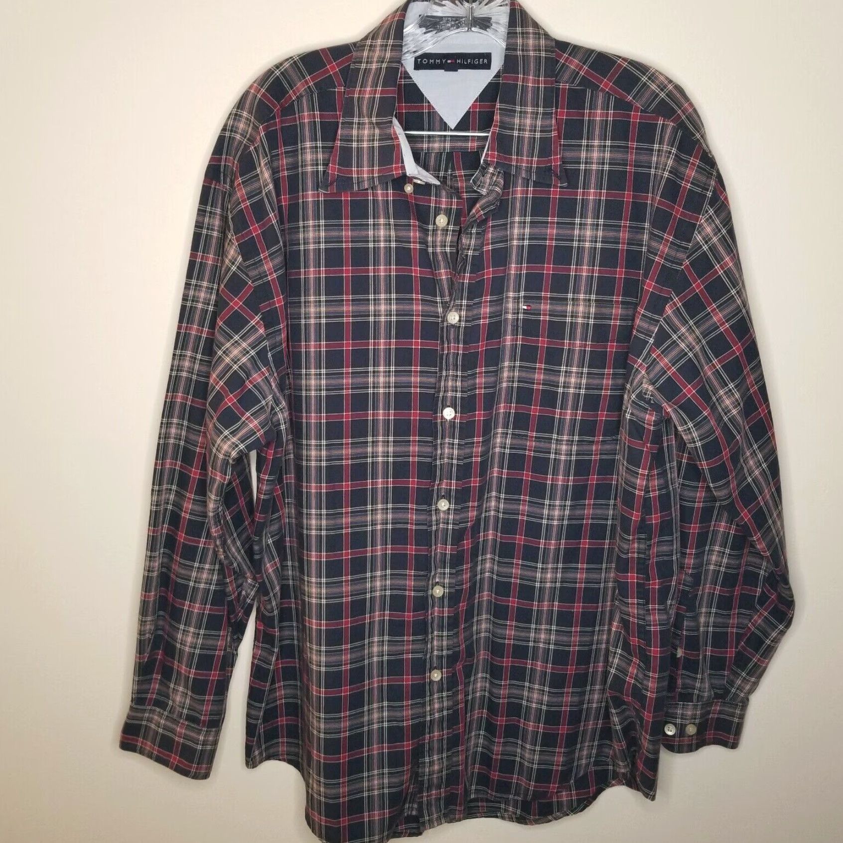 Tommy Hilfiger Tommy Hilfiger Mens Plaid Long Sleeve Button Up Shirt Blue Red Size Large Size US L / EU 52-54 / 3 - 1 Thumbnail