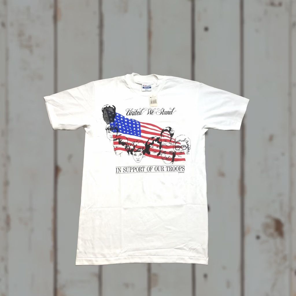 Hanes VINTAGE Hanes Shirt Mens M White United We Stand USA 90s Patriotic Military Crew Neck Short Sleeve Graphic Print Mens Size US M / EU 48-50 / 2 - 1 Thumbnail