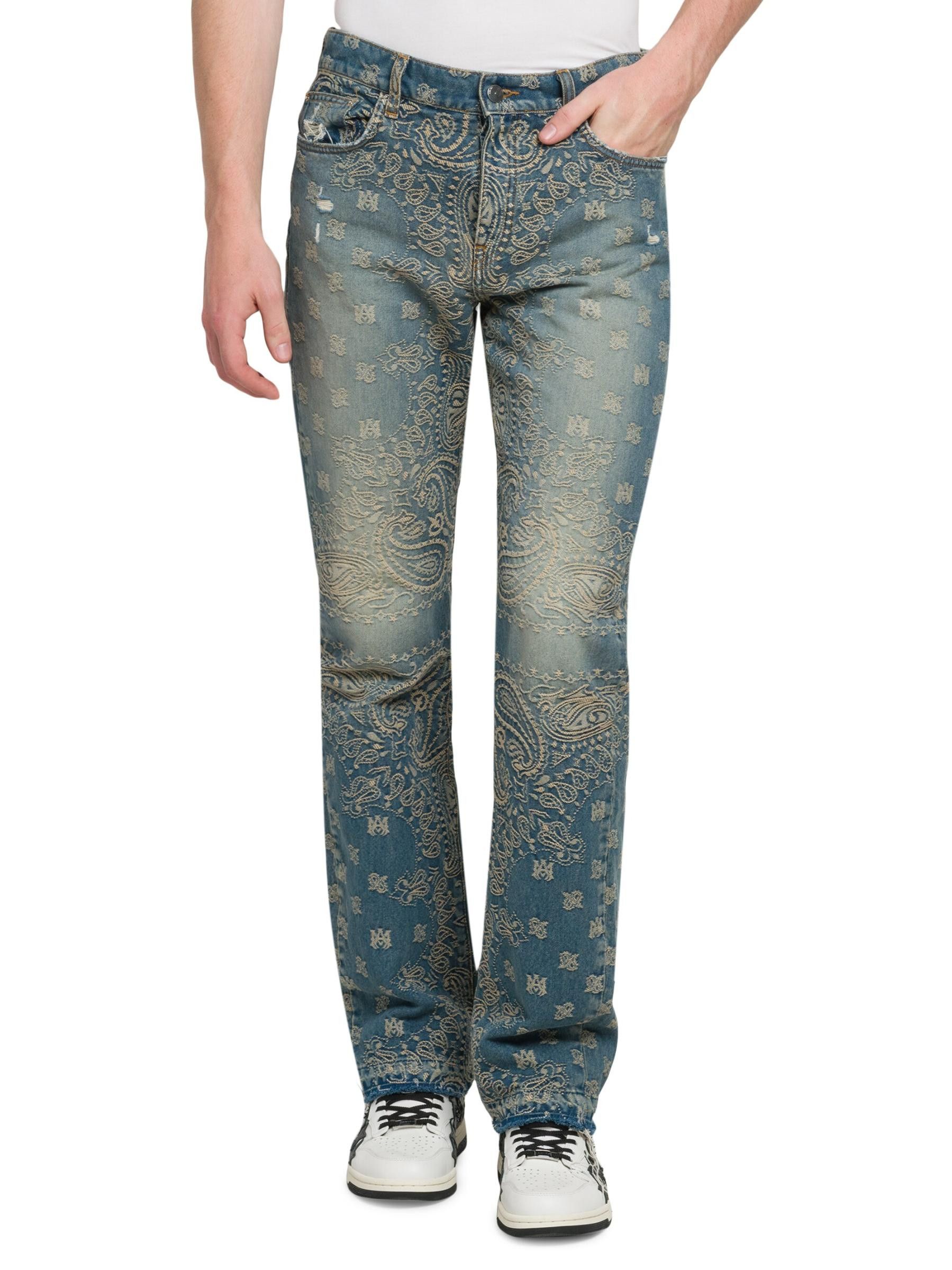 Amiri os11x0625 Bandana Jacquard Straight-Leg Jeans Crafted Indigo Size US 32 / EU 48 - 1 Thumbnail