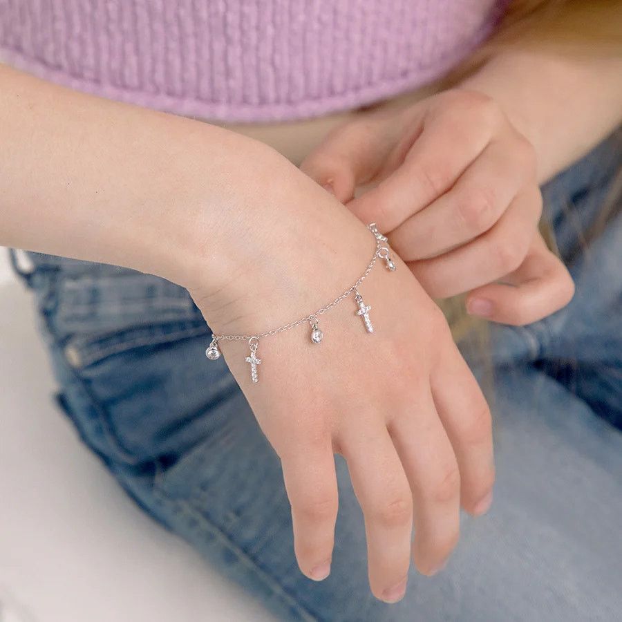 Other 6"-7" Clear CZ Charm Kids / Teen Bracelet - Sterling Silver Size ONE SIZE - 2 Thumbnail